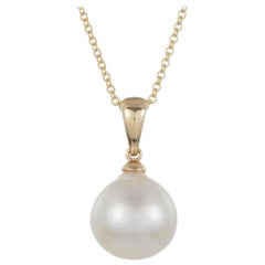 Classic Round White South Sea Pearl Pendant On Chain 14K Yellow Gold