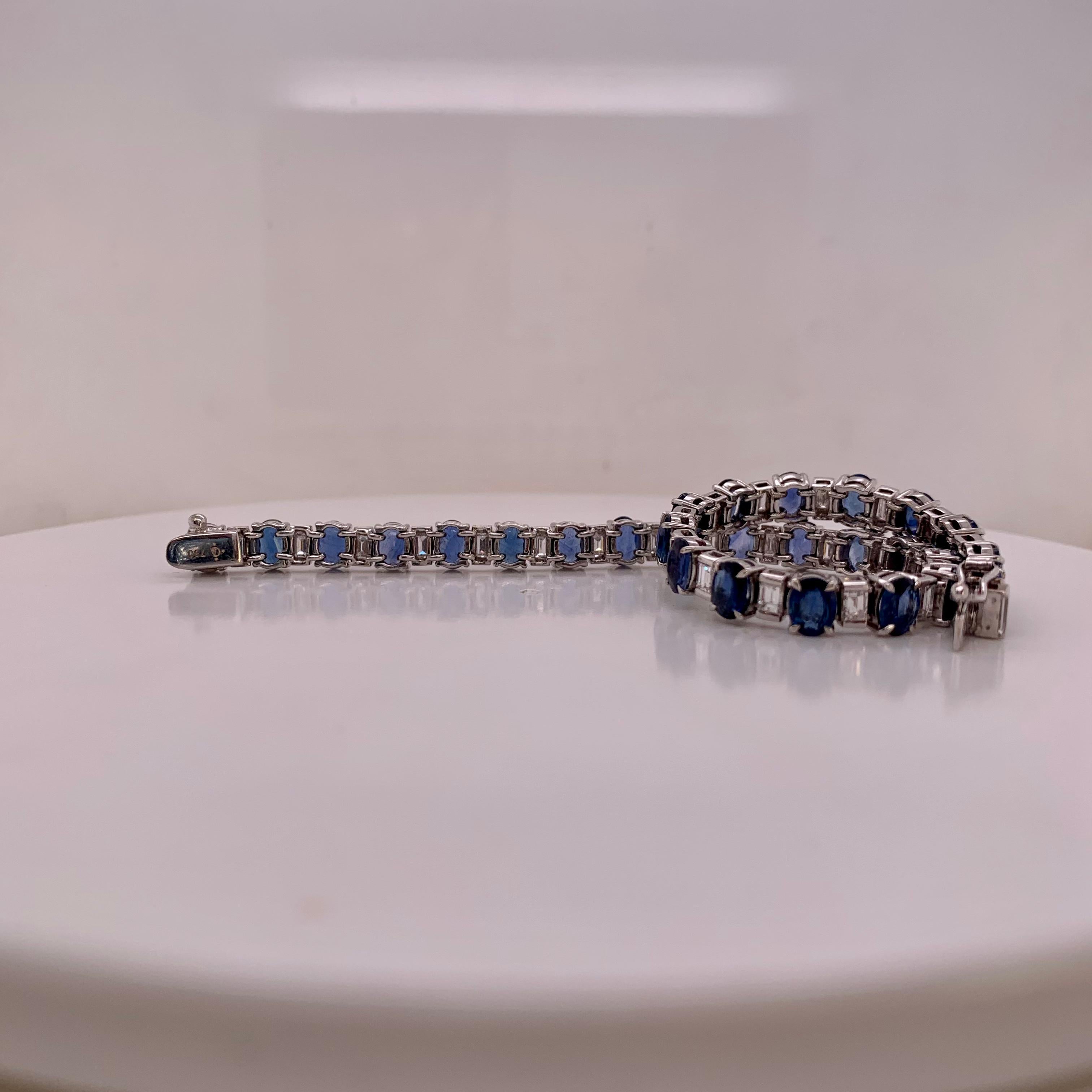This bracelet features 12.00 carats of sapphires that provide a beautiful color. 

Surrounding the sapphires are 3.00 carats of diamonds, set to enhance the overall design. 

Crafted in 18k gold with a gross weight of 17.18 grams, this bracelet is a