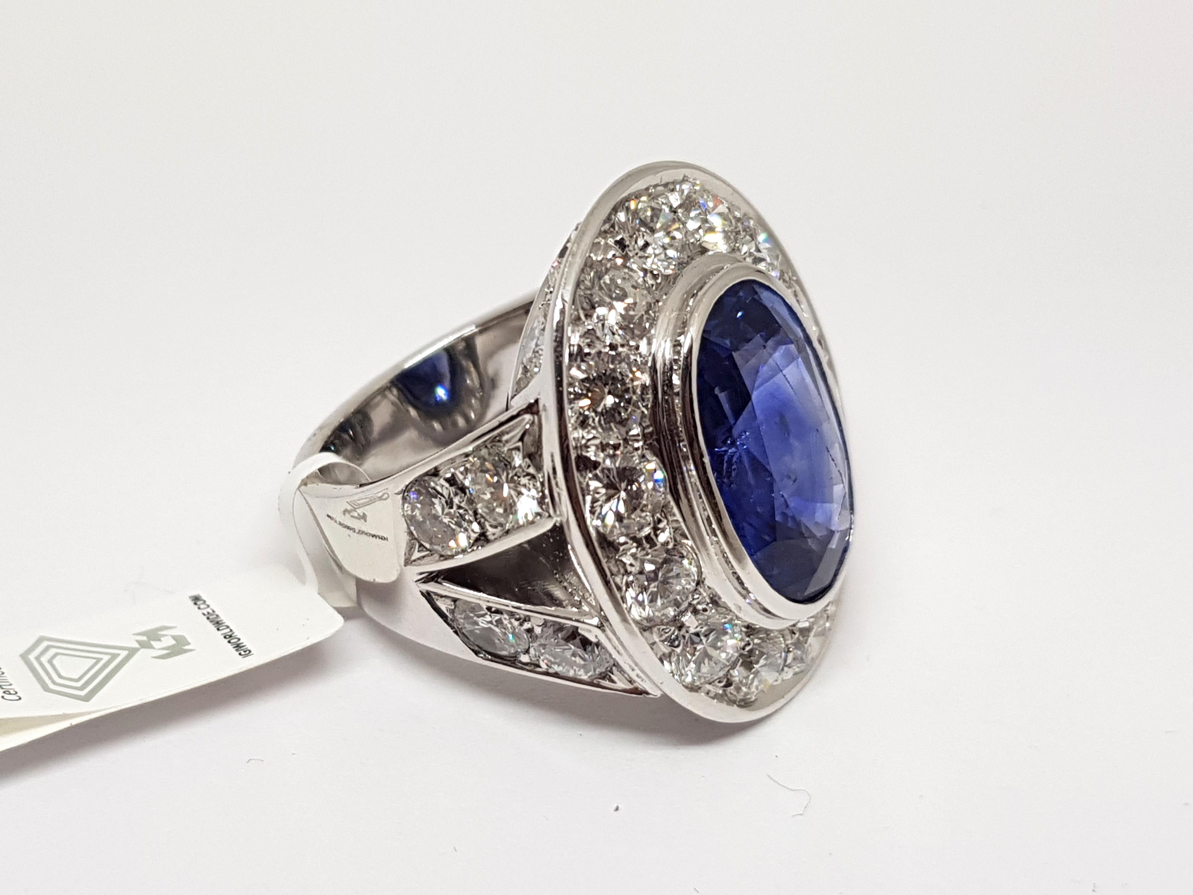 12.00 Carat Sri Lankan Blue Sapphire 8.00 Carat Diamond White Gold Cocktail Ring 2