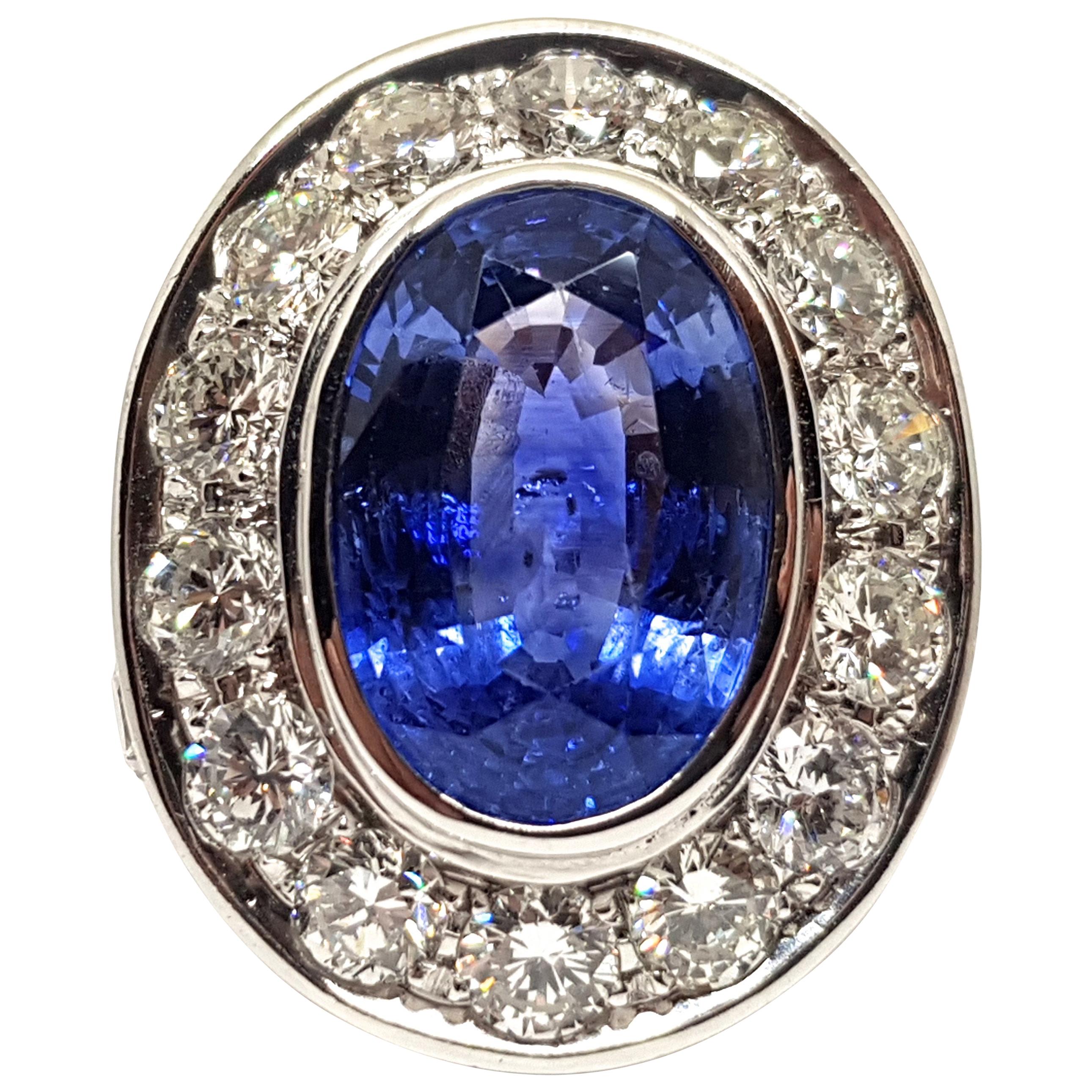 12.00 Carat Sri Lankan Blue Sapphire 8.00 Carat Diamond White Gold Cocktail Ring