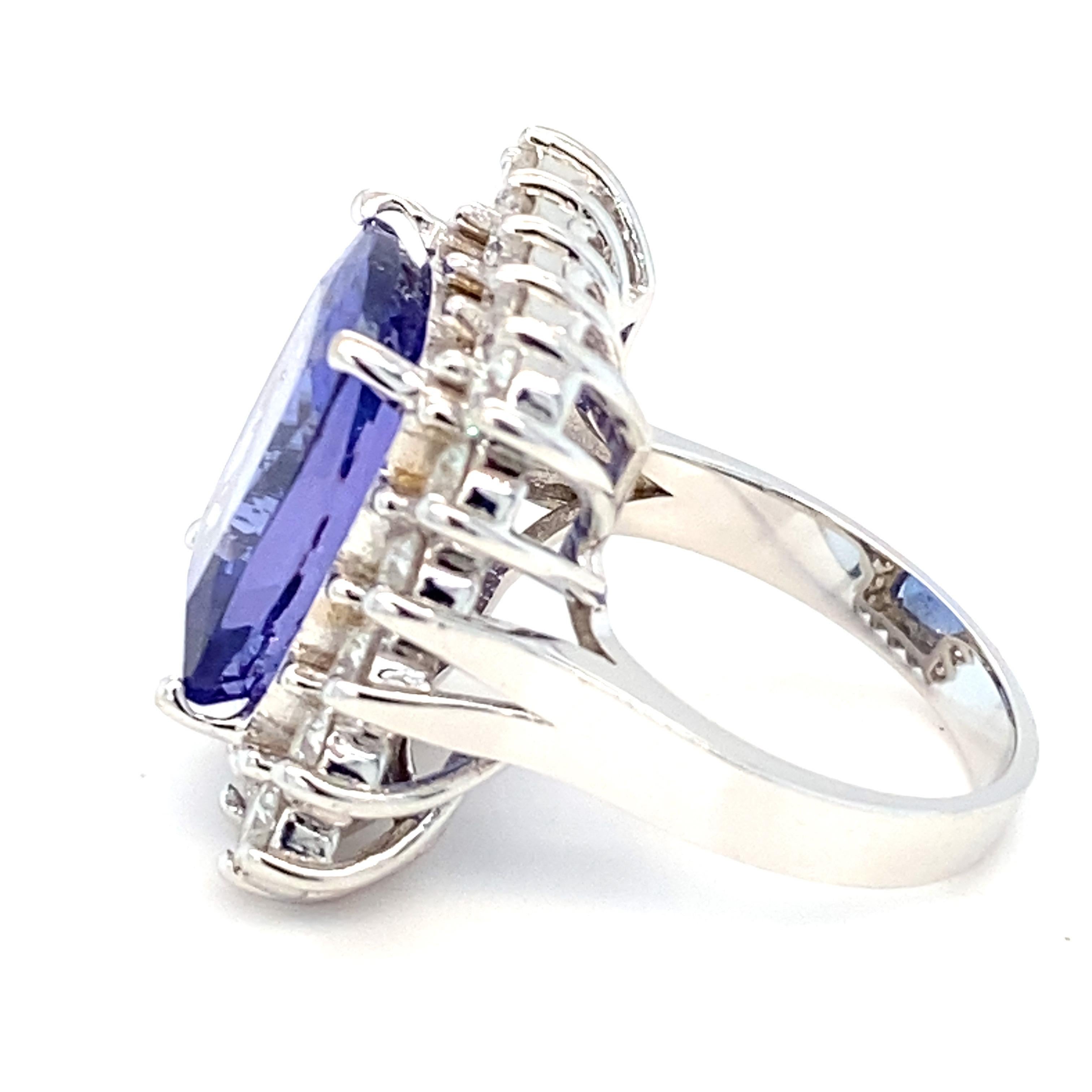 12.00 Carat Tanzanite Diamond White Gold Halo Ring For Sale 5
