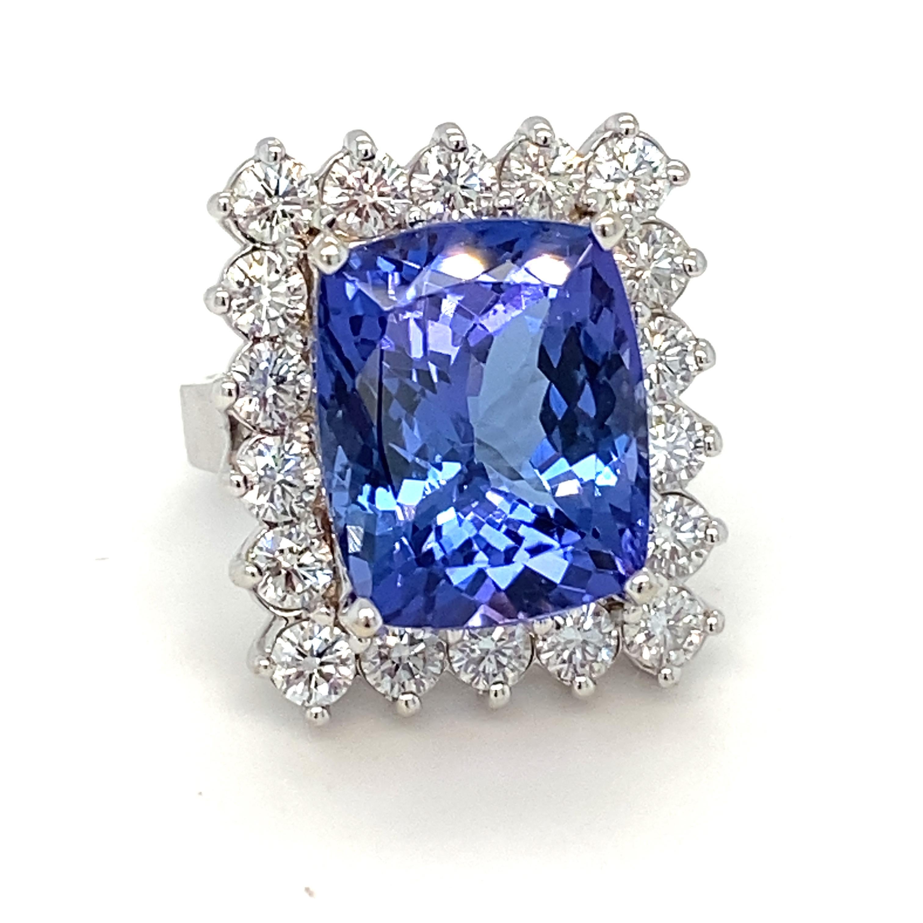 12.00 Carat Tanzanite Diamond White Gold Halo Ring For Sale 9