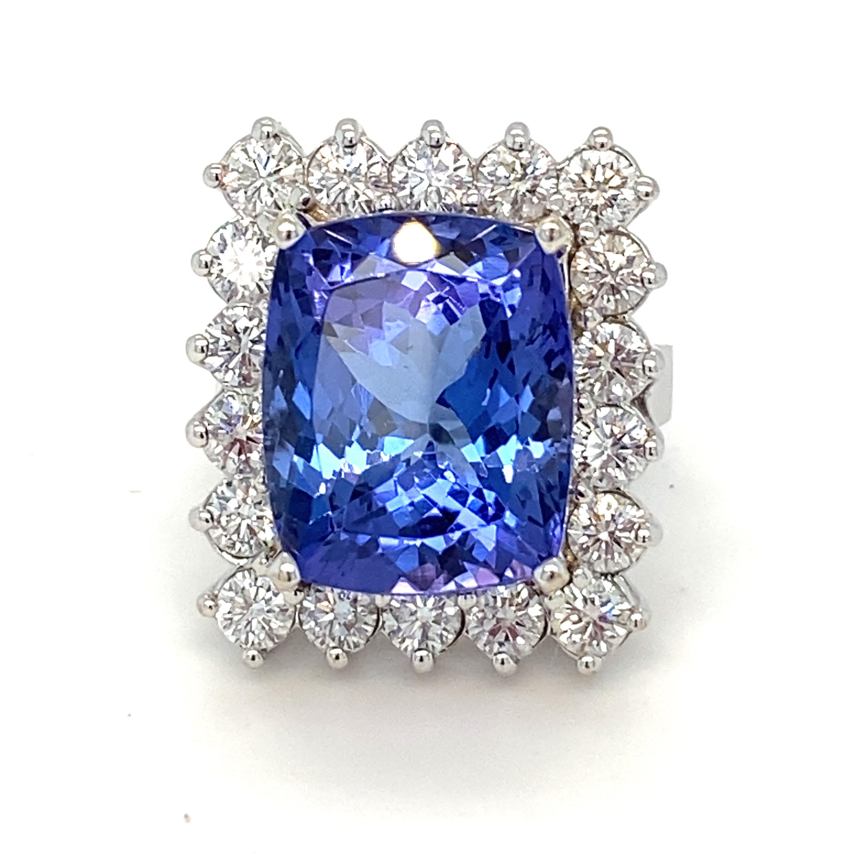 12.00 Carat Tanzanite Diamond White Gold Halo Ring For Sale 11