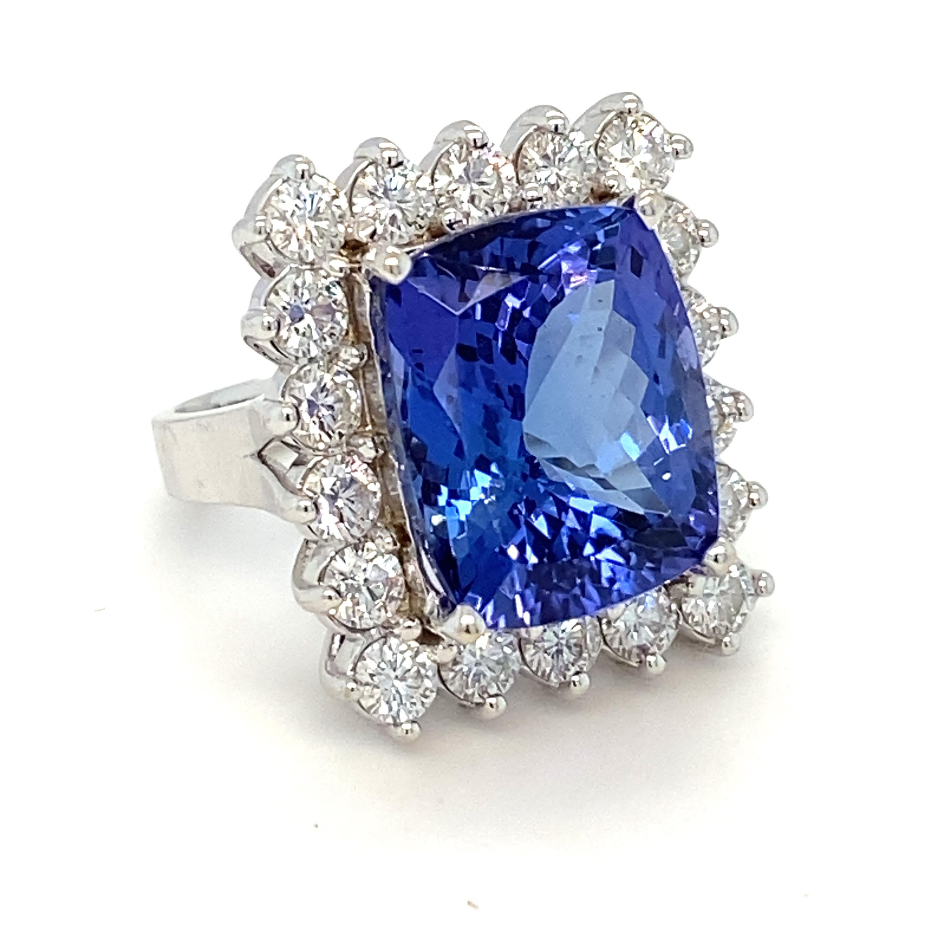 Cushion Cut 12.00 Carat Tanzanite Diamond White Gold Halo Ring For Sale