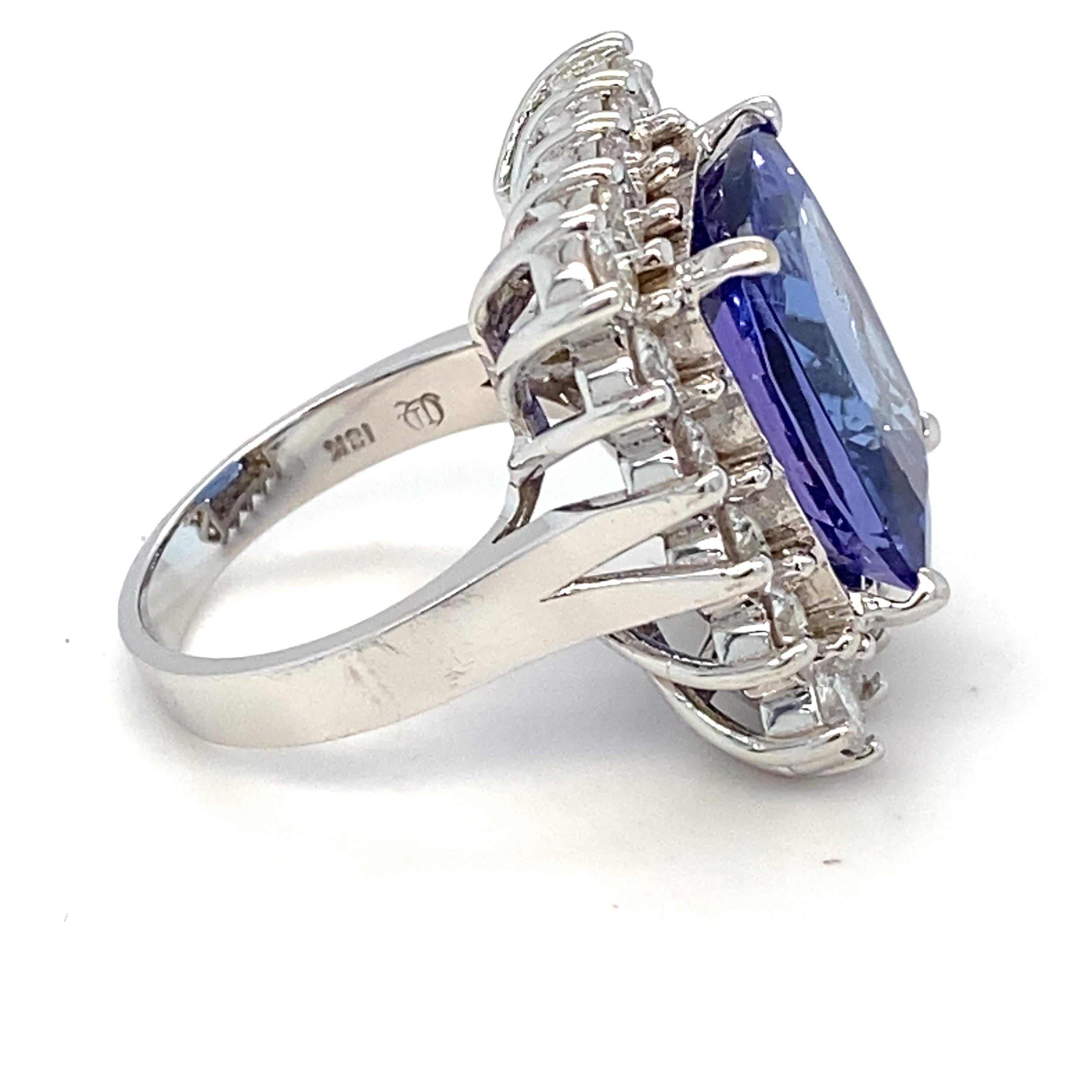 Women's 12.00 Carat Tanzanite Diamond White Gold Halo Ring For Sale
