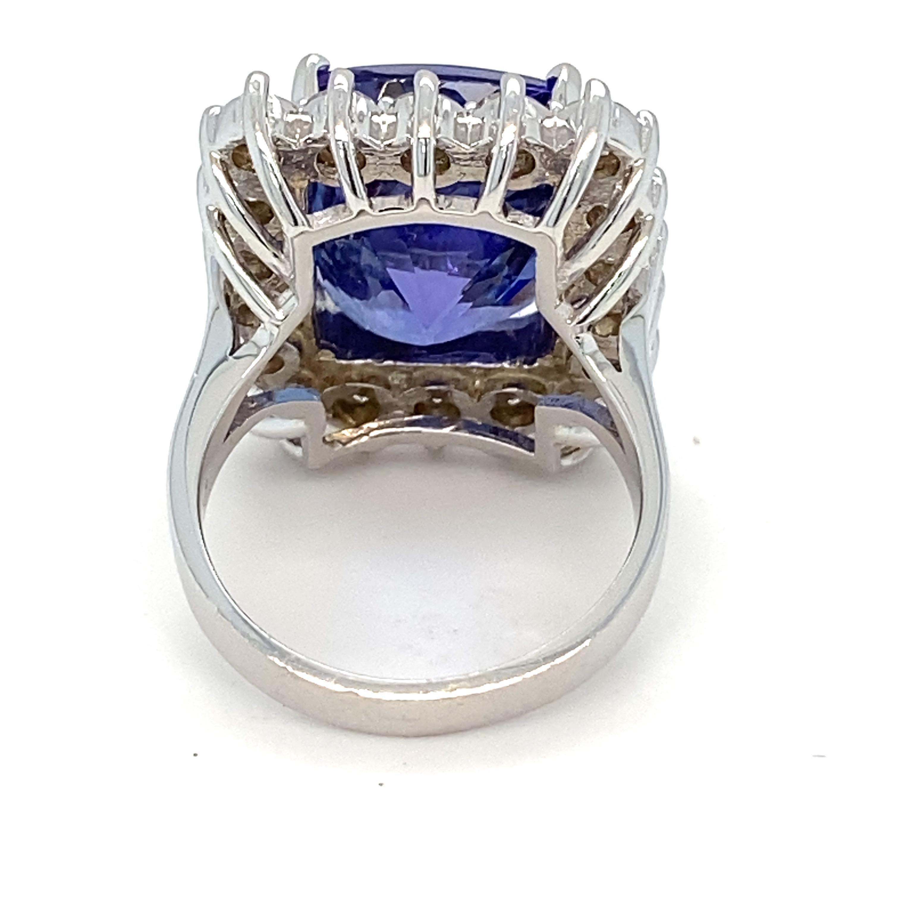12.00 Carat Tanzanite Diamond White Gold Halo Ring For Sale 2