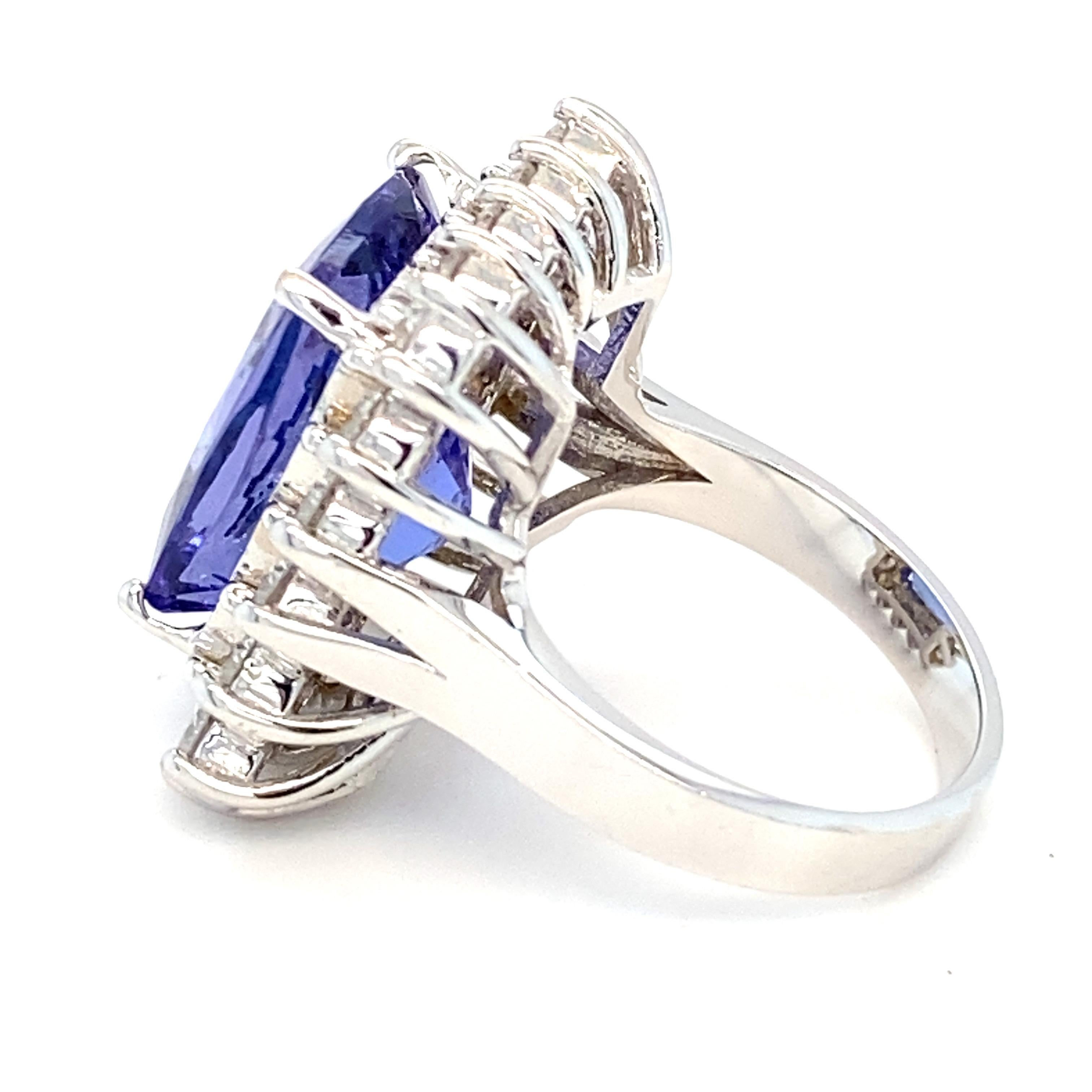 12.00 Carat Tanzanite Diamond White Gold Halo Ring For Sale 3