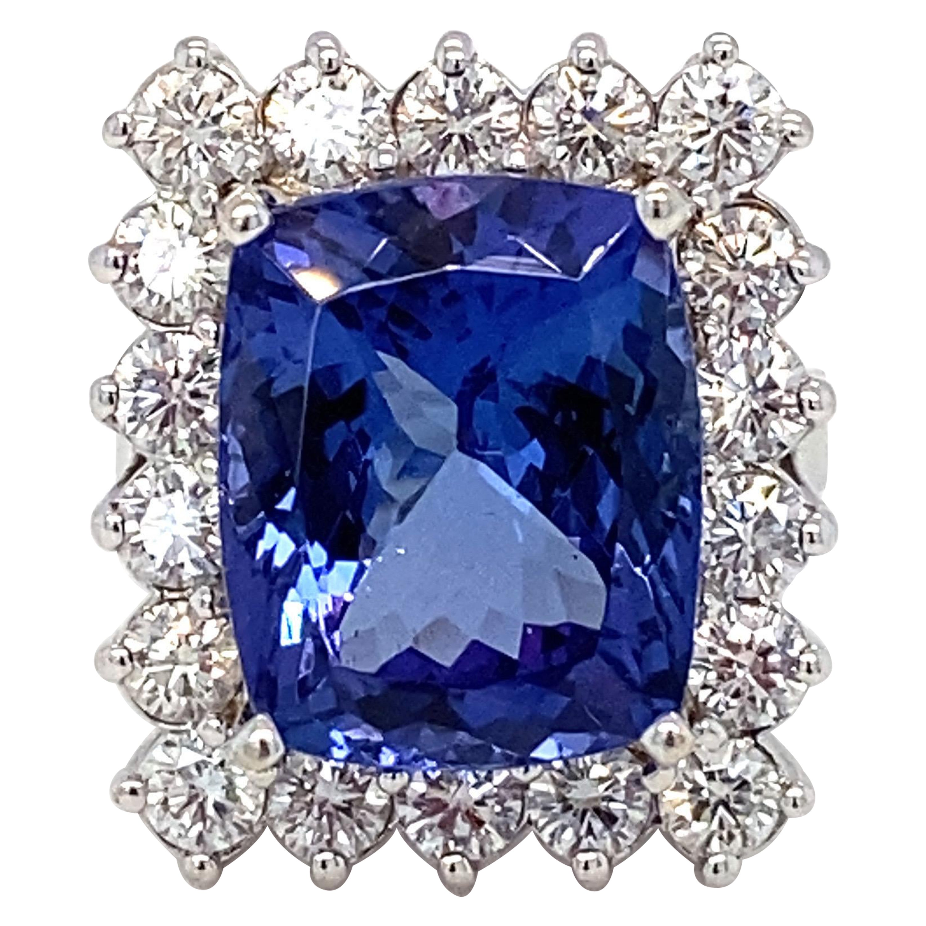 Bague Halo en or blanc 12,00 carats Tanzanite Diamant