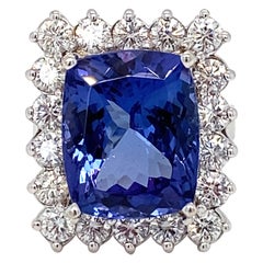 Bague Halo en or blanc 12,00 carats Tanzanite Diamant