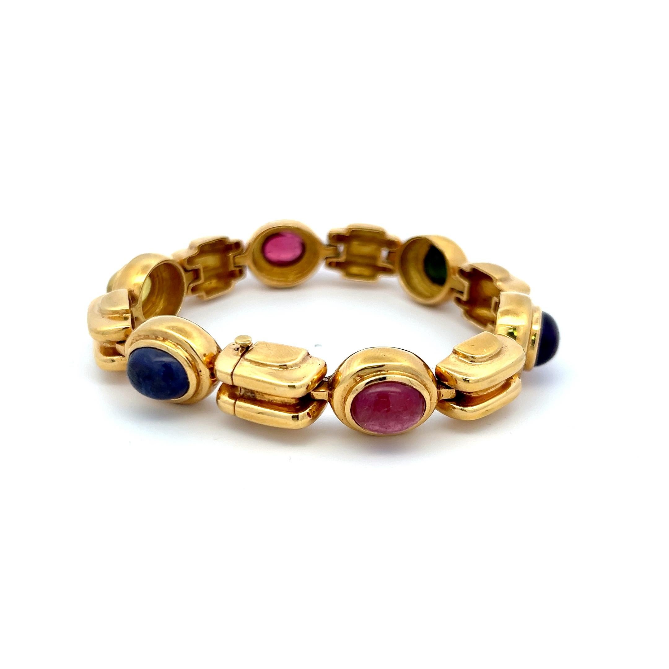 Oval Cut 12.00 Carat Tourmaline 8.00 Carat Amethysts Sapphire 18K YG Link Bracelet For Sale