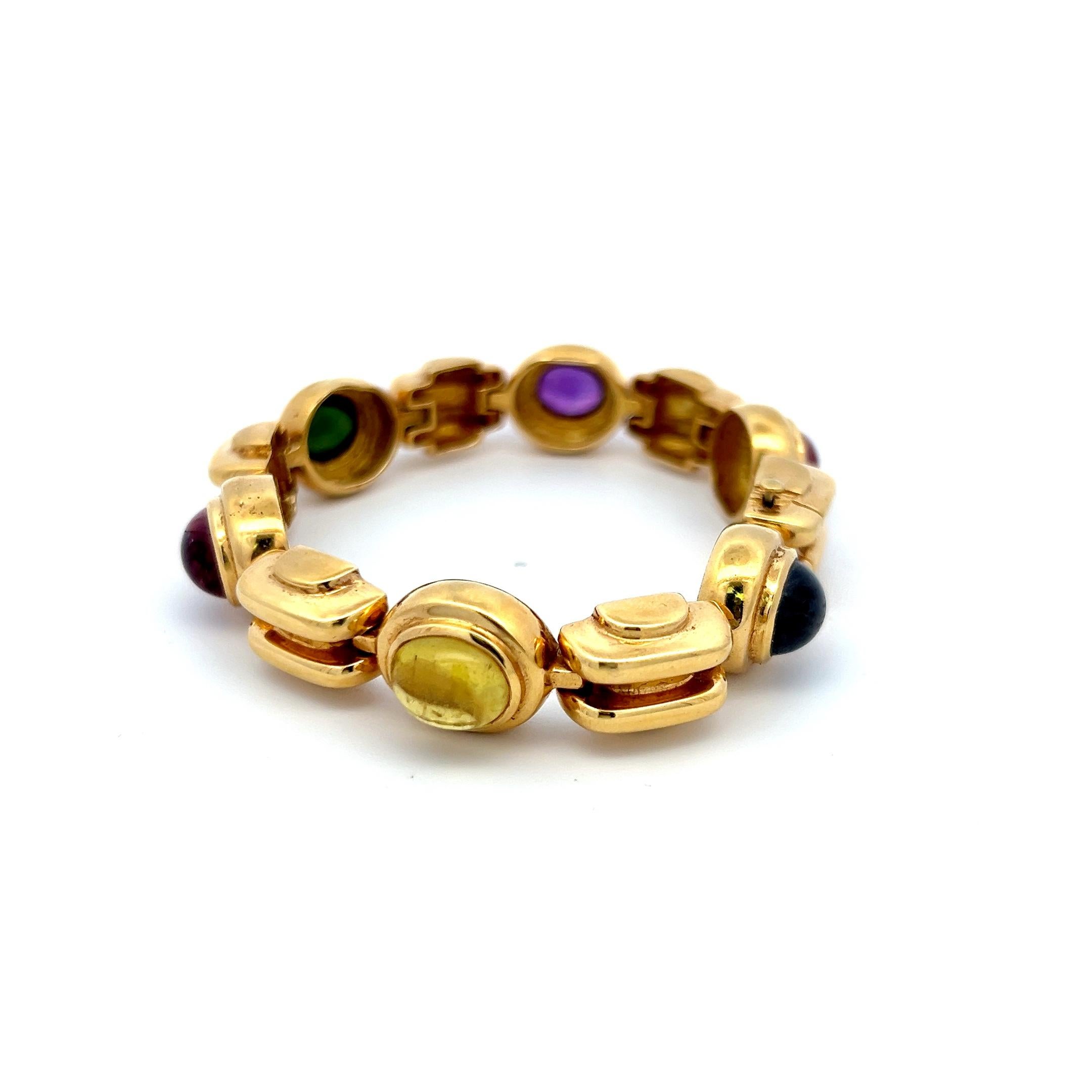 12.00 Carat Tourmaline 8.00 Carat Amethysts Sapphire 18K YG Link Bracelet In Good Condition For Sale In New York, NY