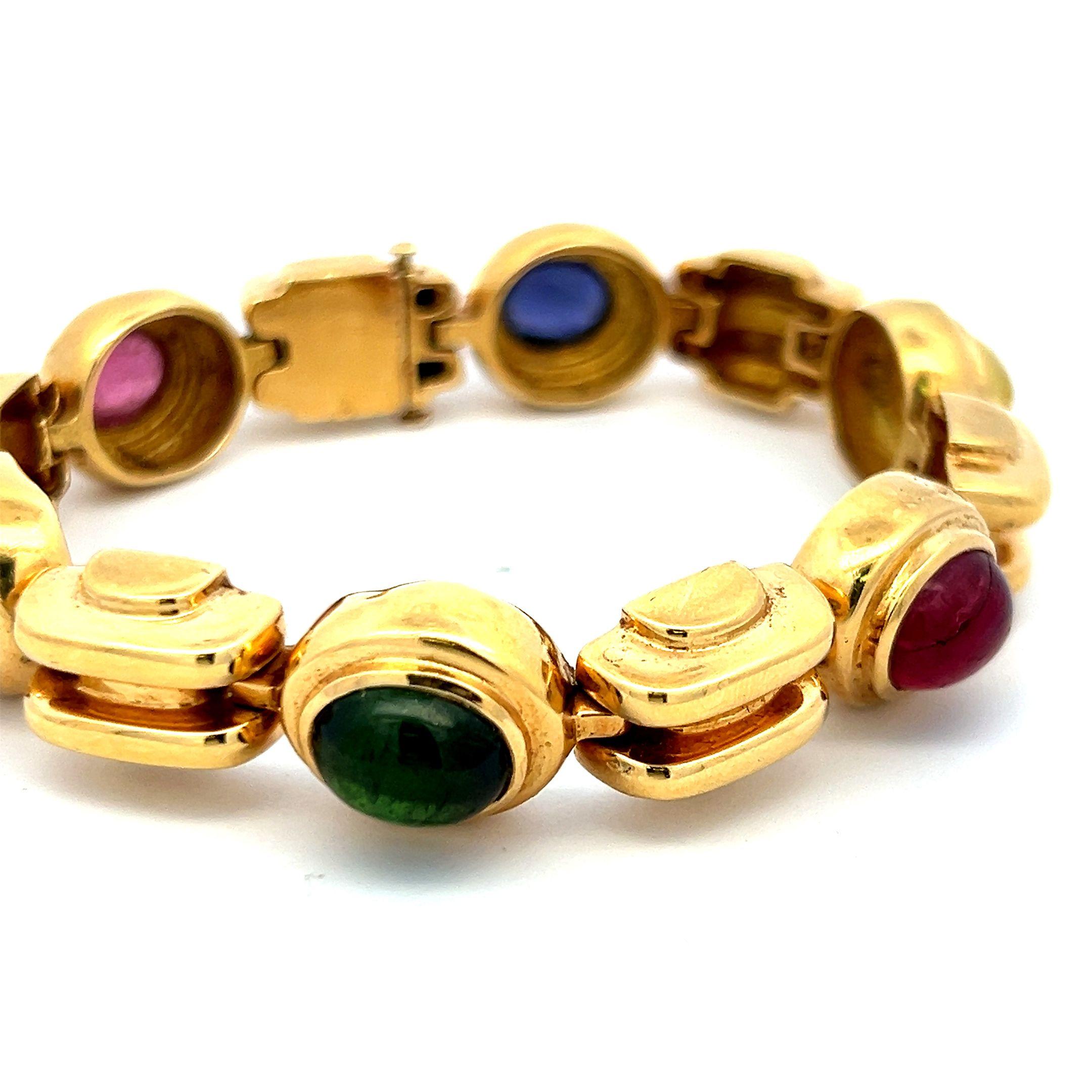 Women's 12.00 Carat Tourmaline 8.00 Carat Amethysts Sapphire 18K YG Link Bracelet For Sale