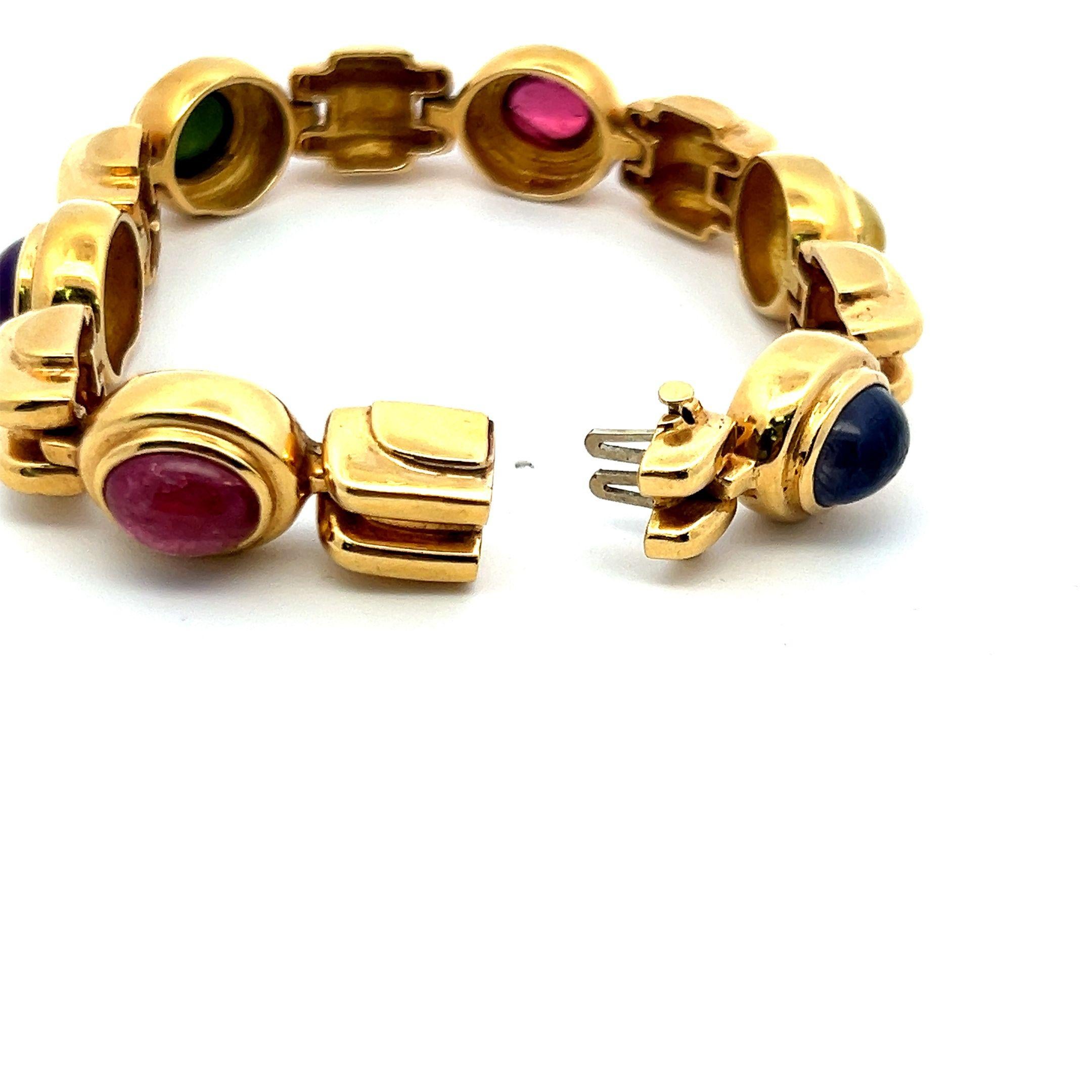 12.00 Carat Tourmaline 8.00 Carat Amethysts Sapphire 18K YG Link Bracelet For Sale 1