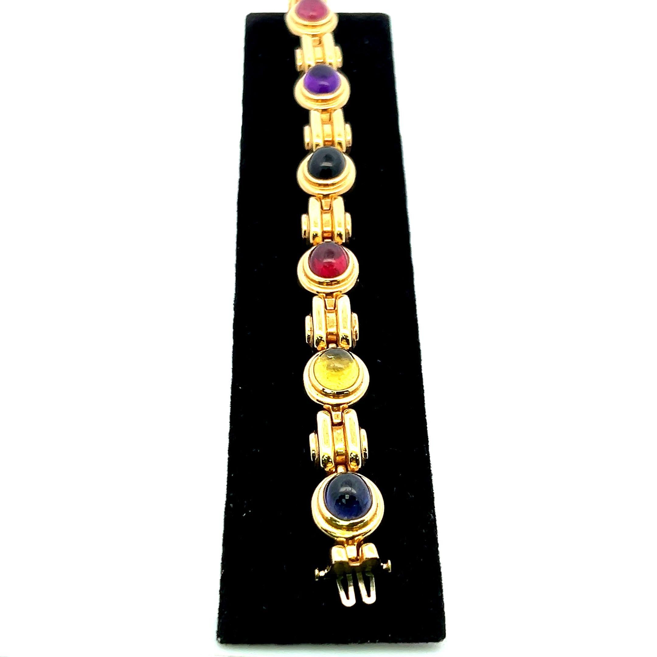 12.00 Carat Tourmaline 8.00 Carat Amethysts Sapphire 18K YG Link Bracelet For Sale 2