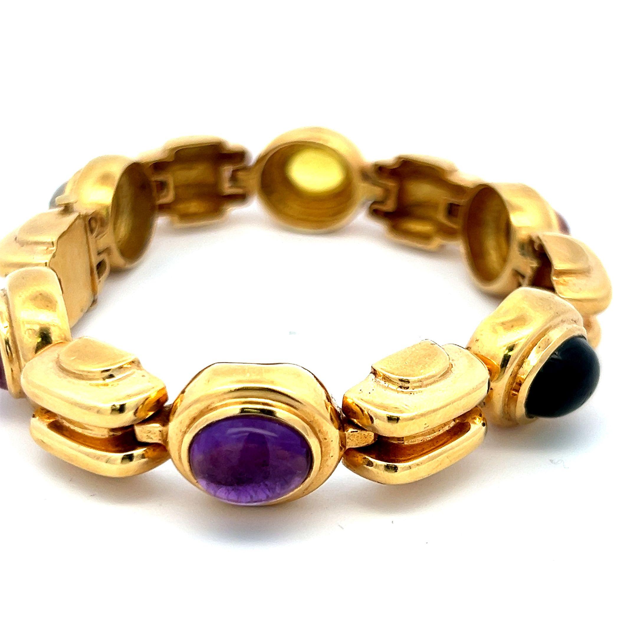 12.00 Carat Tourmaline 8.00 Carat Amethysts Sapphire 18K YG Link Bracelet For Sale 3