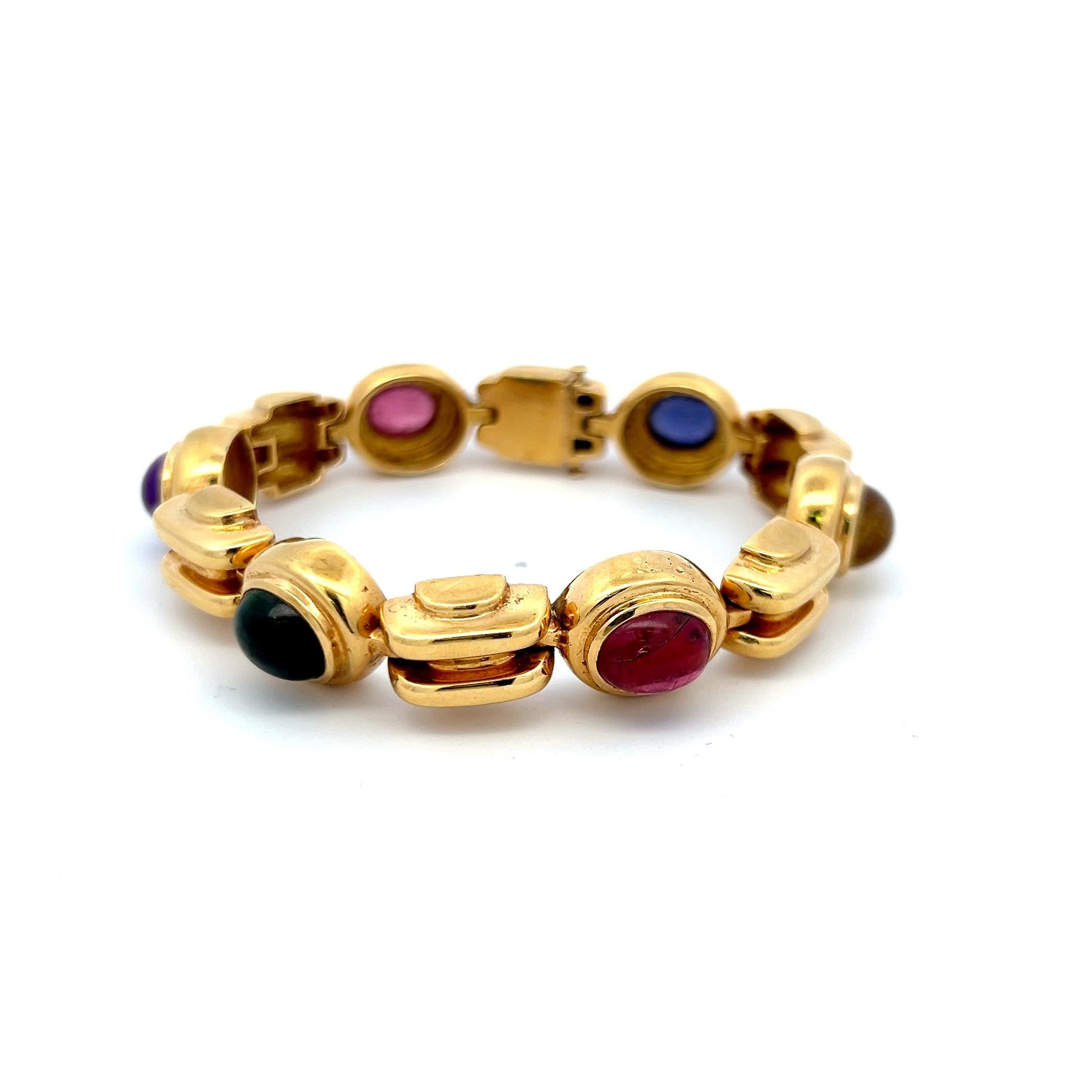 12.00 Carat Tourmaline 8.00 Carat Amethysts Sapphire 18K YG Link Bracelet For Sale 4