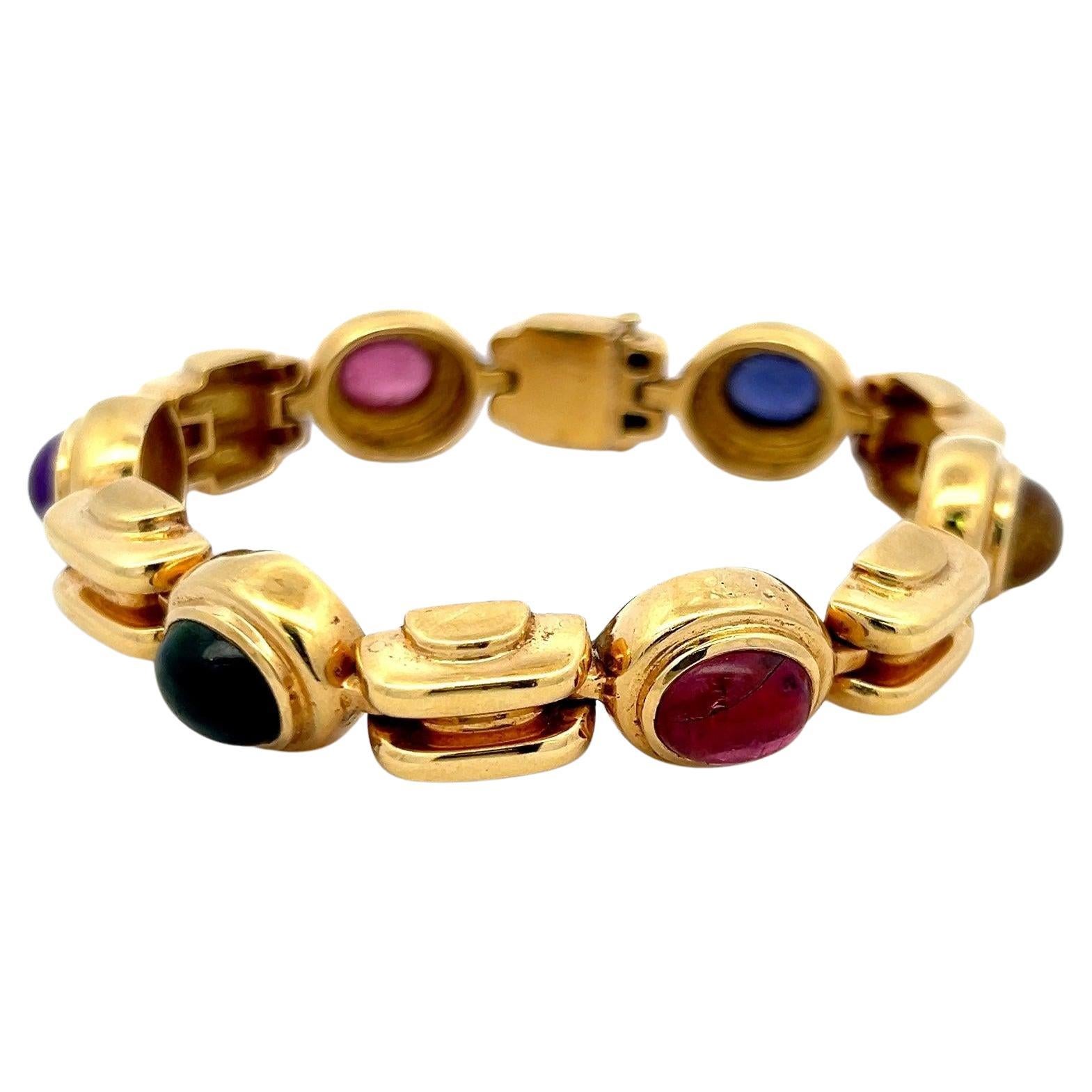 12.00 Carat Tourmaline 8.00 Carat Amethysts Sapphire 18K YG Link Bracelet
