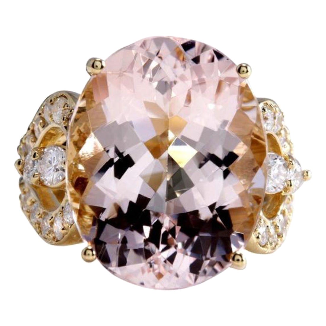 12,00 Carati Squisito anello in oro giallo massiccio 14K con Morganite naturale e diamanti