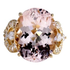 12,00 Carati Squisito anello in oro giallo massiccio 14K con Morganite naturale e diamanti