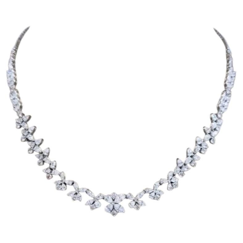 12.00 Carats Mixed Shape Diamonds 18k Gold Necklace