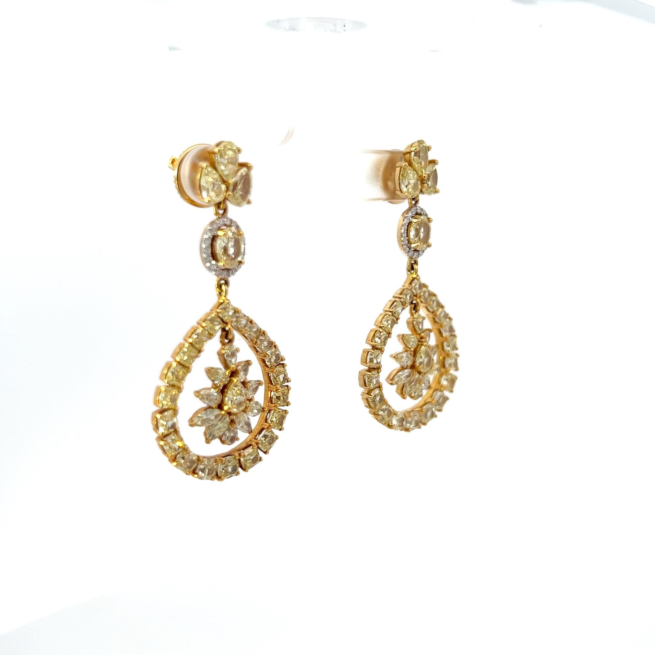 Pear Cut 12.0 Carats of Fancy Yellow Diamond Earring