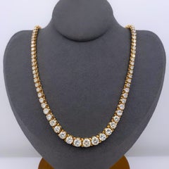 12.00 Carat Round Diamond Riviera Necklace 14 Karat Yellow Gold