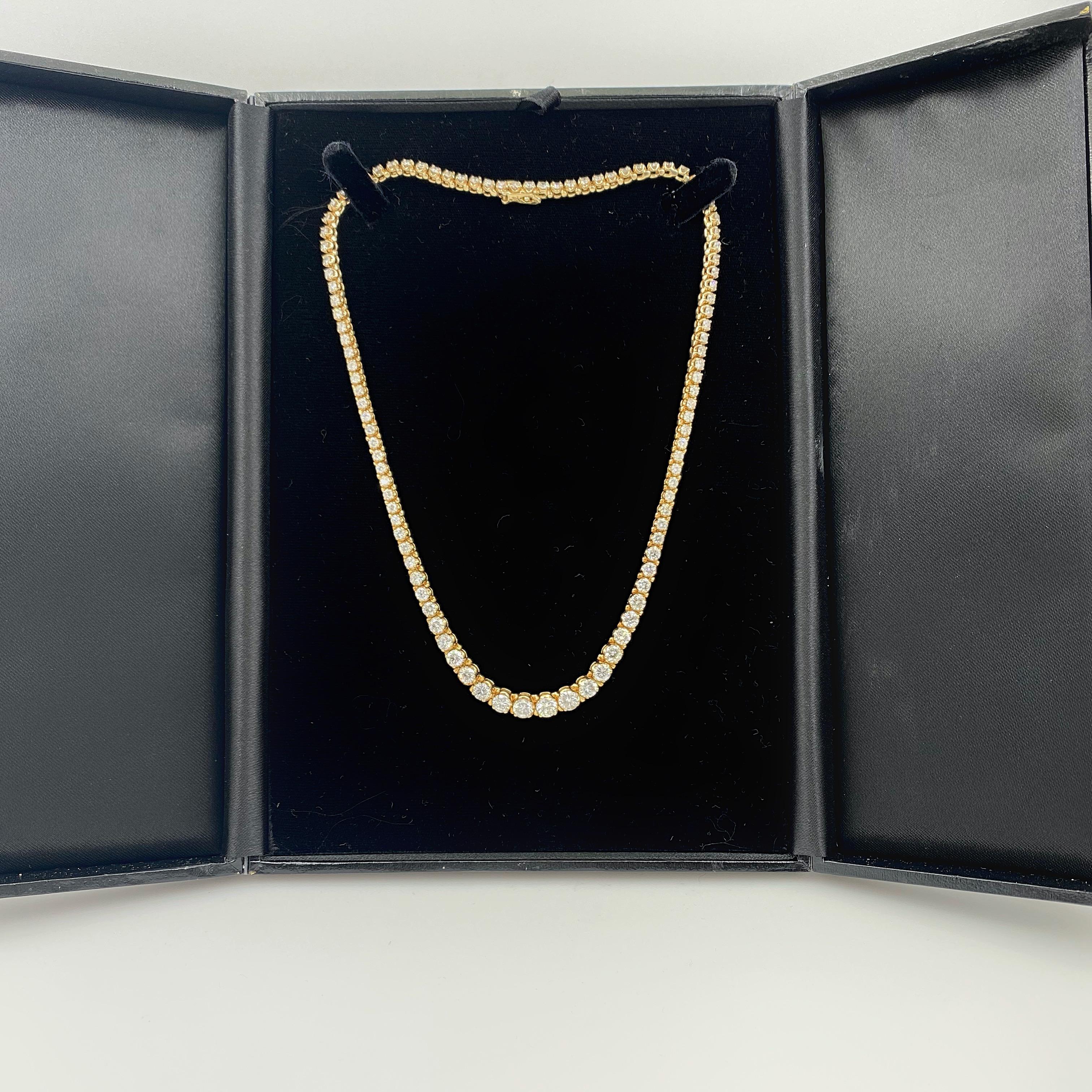 Women's or Men's 12.00 Carat Round Diamond Riviera Necklace 14 Karat Yellow Gold For Sale
