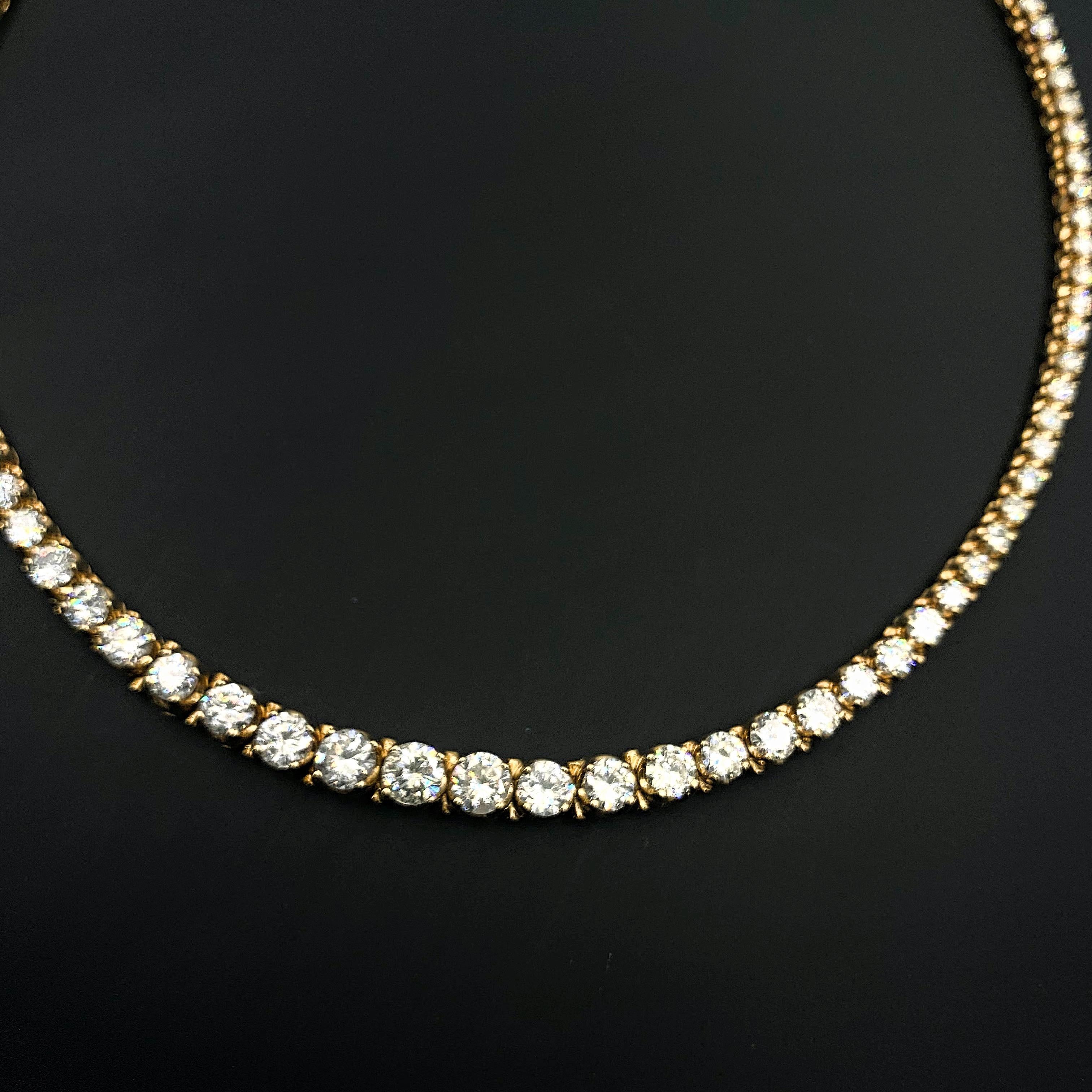 12.00 Carat Round Diamond Riviera Necklace 14 Karat Yellow Gold For Sale 2