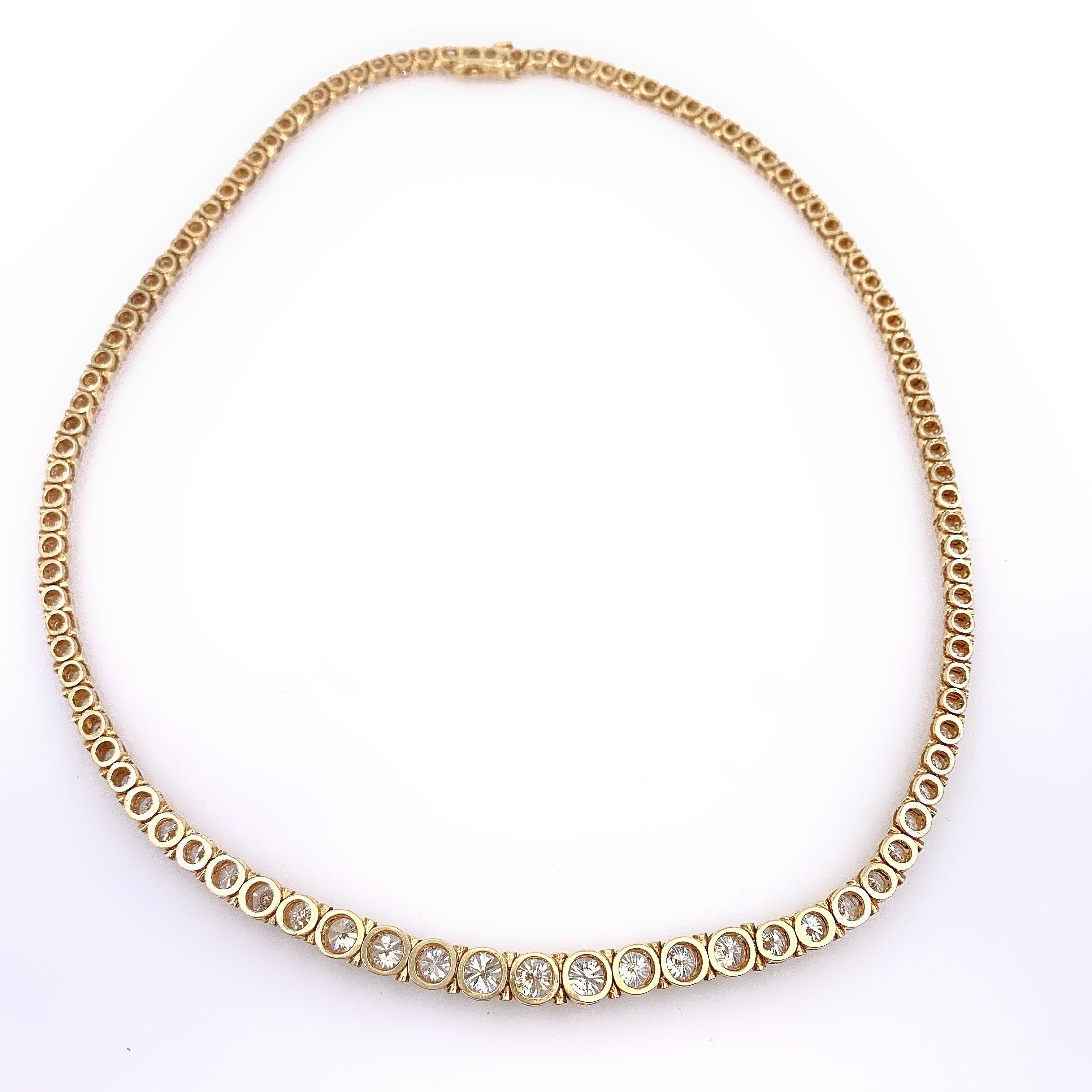 Collier Riviera en or jaune 14 carats avec diamants ronds de 12,00 carats en vente 4