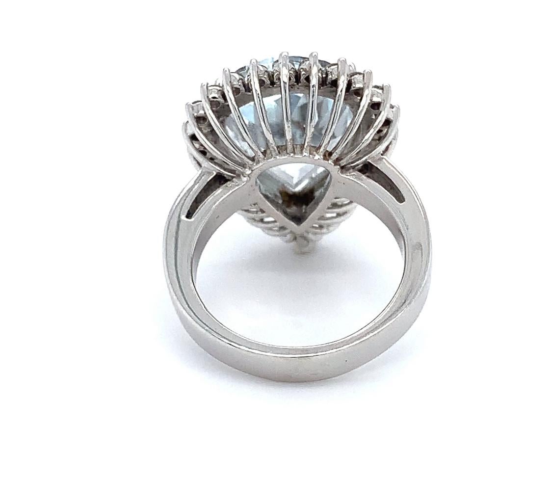 Pear Cut 12.00ct Aquamarine Diamond Halo Cluster Cocktail Ring 18K White Gold For Sale