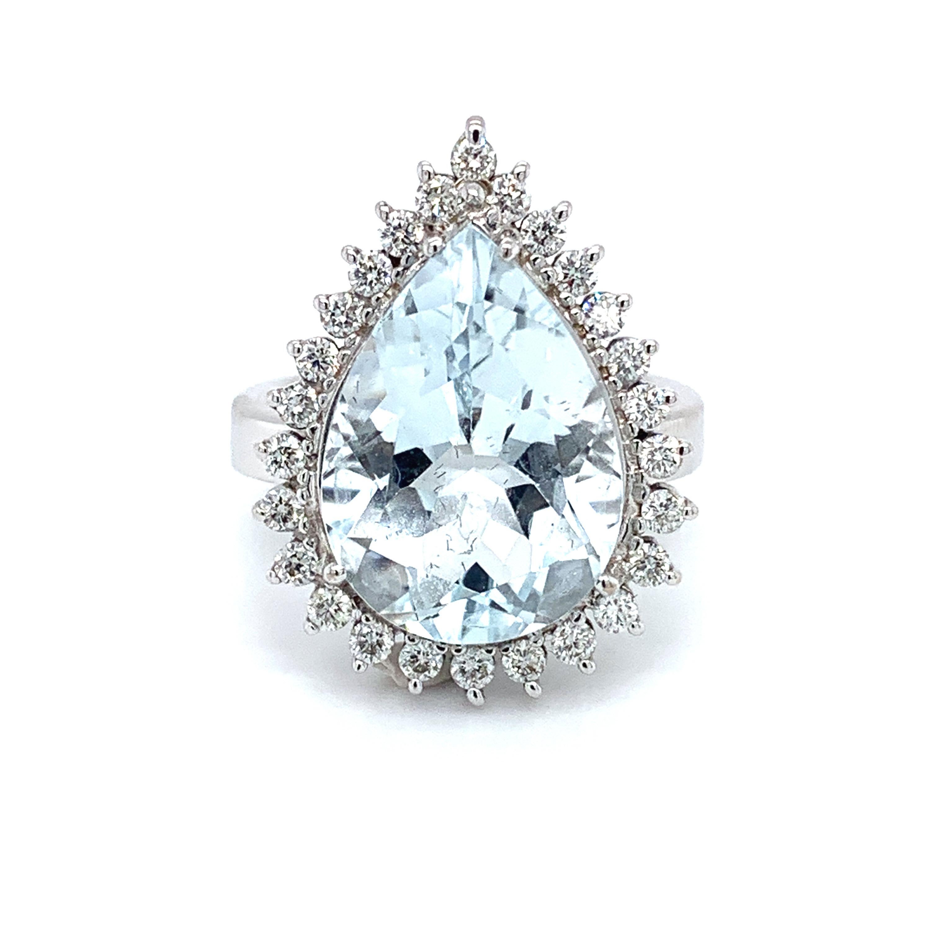 12.00ct Aquamarine Diamond Halo Cluster Cocktail Ring 18K White Gold For Sale 2