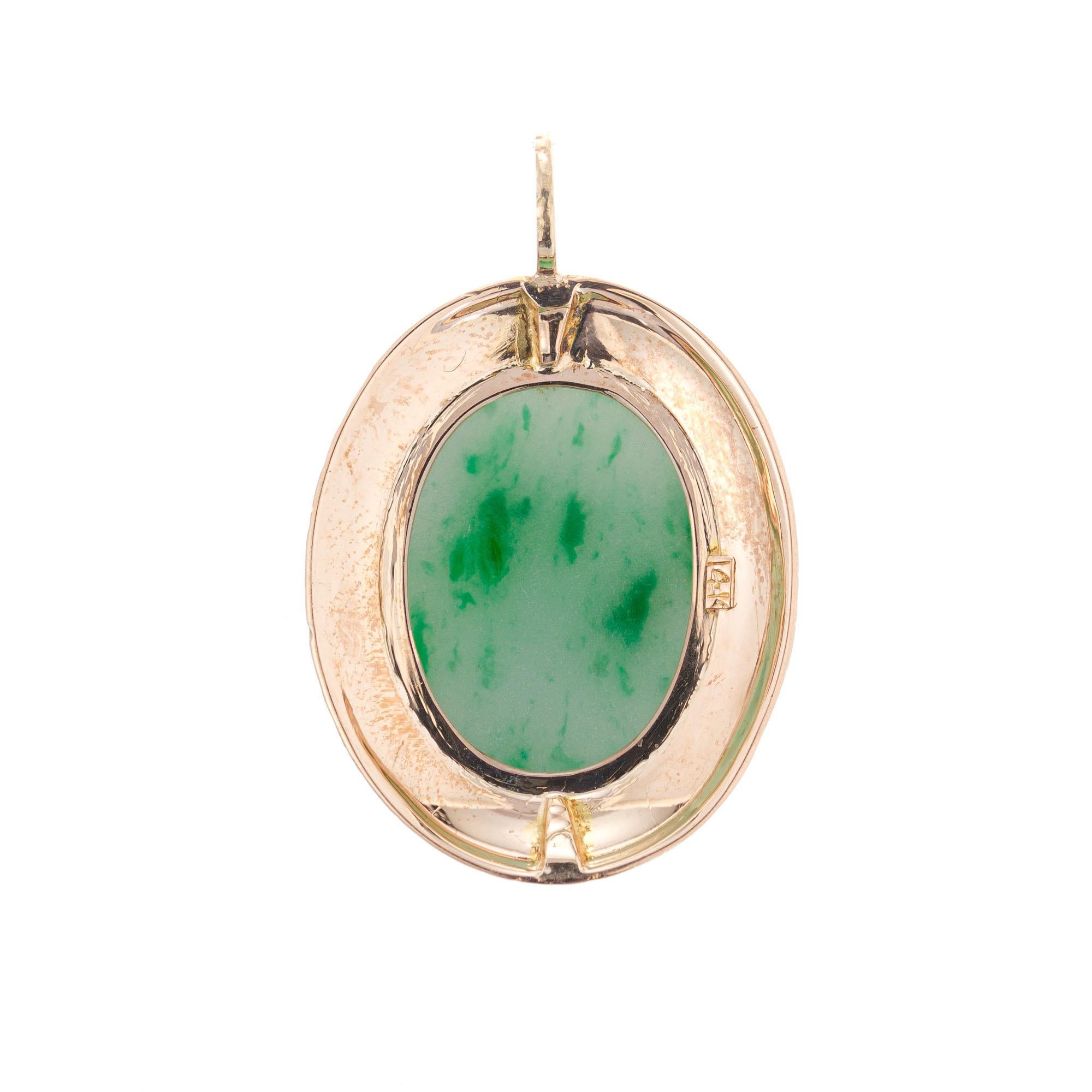 12.00ct Natural Jade Rose Gold Art Deco Pendant Circa 1930's In Good Condition For Sale In Stamford, CT