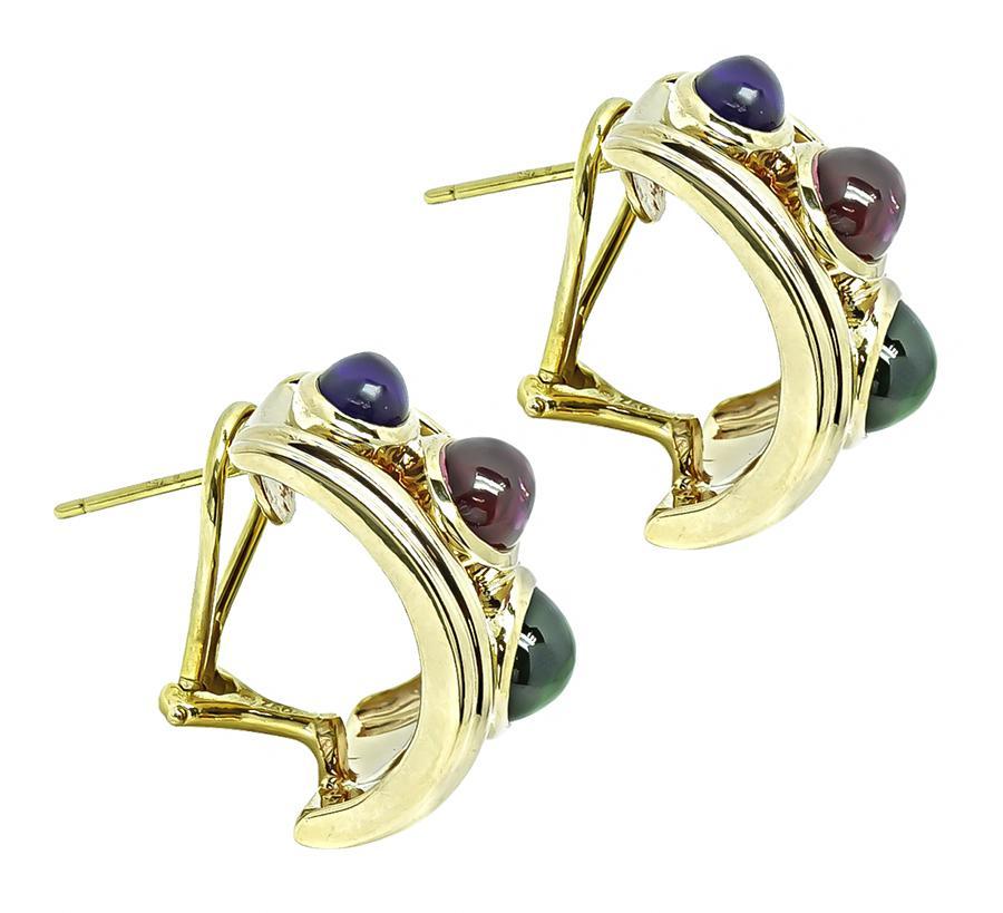 Taille cabochon Boucles d'oreilles péridot, tourmaline rose et améthyste de 12,00ct en vente