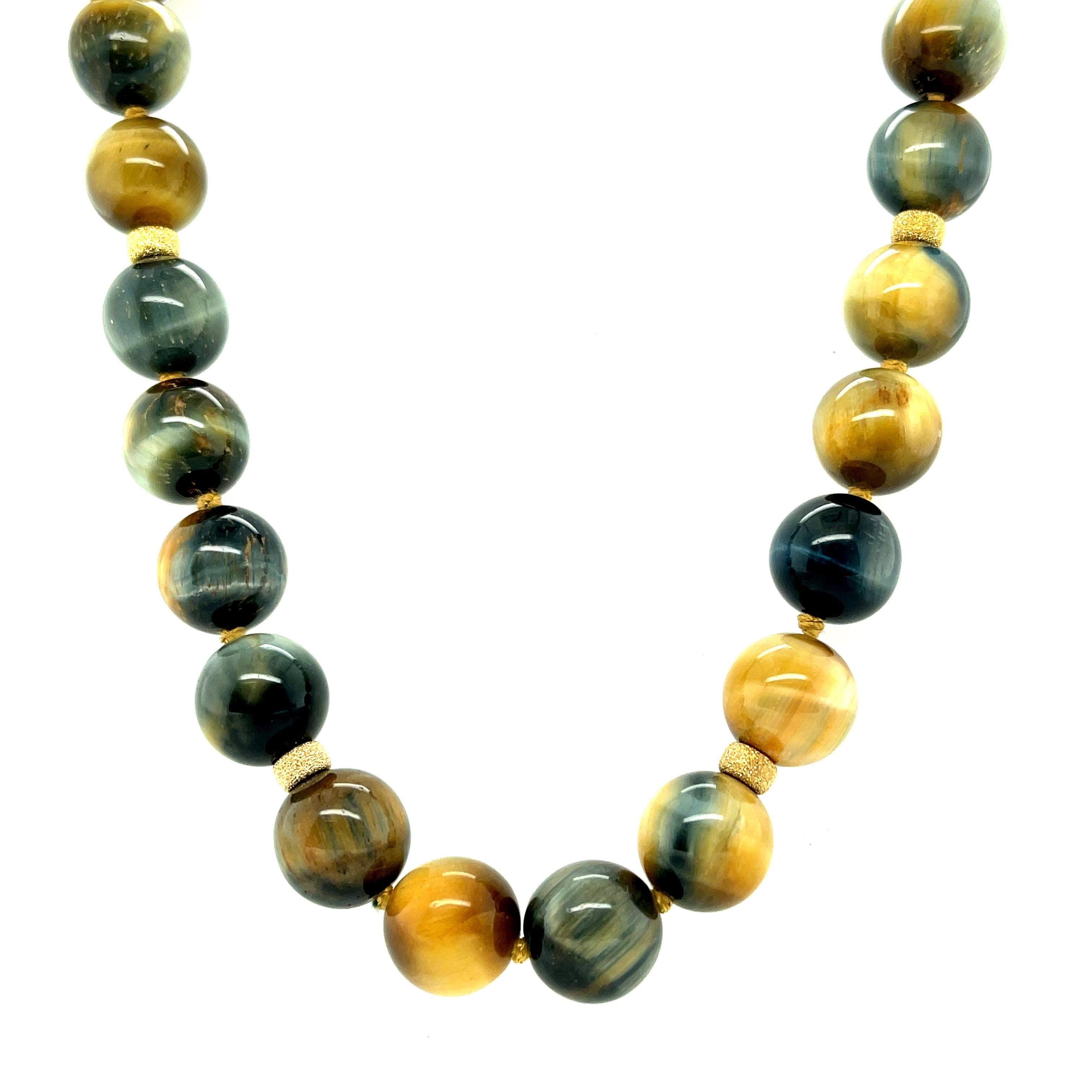 Bead Round Falcon, Cat's Eye Quartz Necklace with Yellow Gold Accents