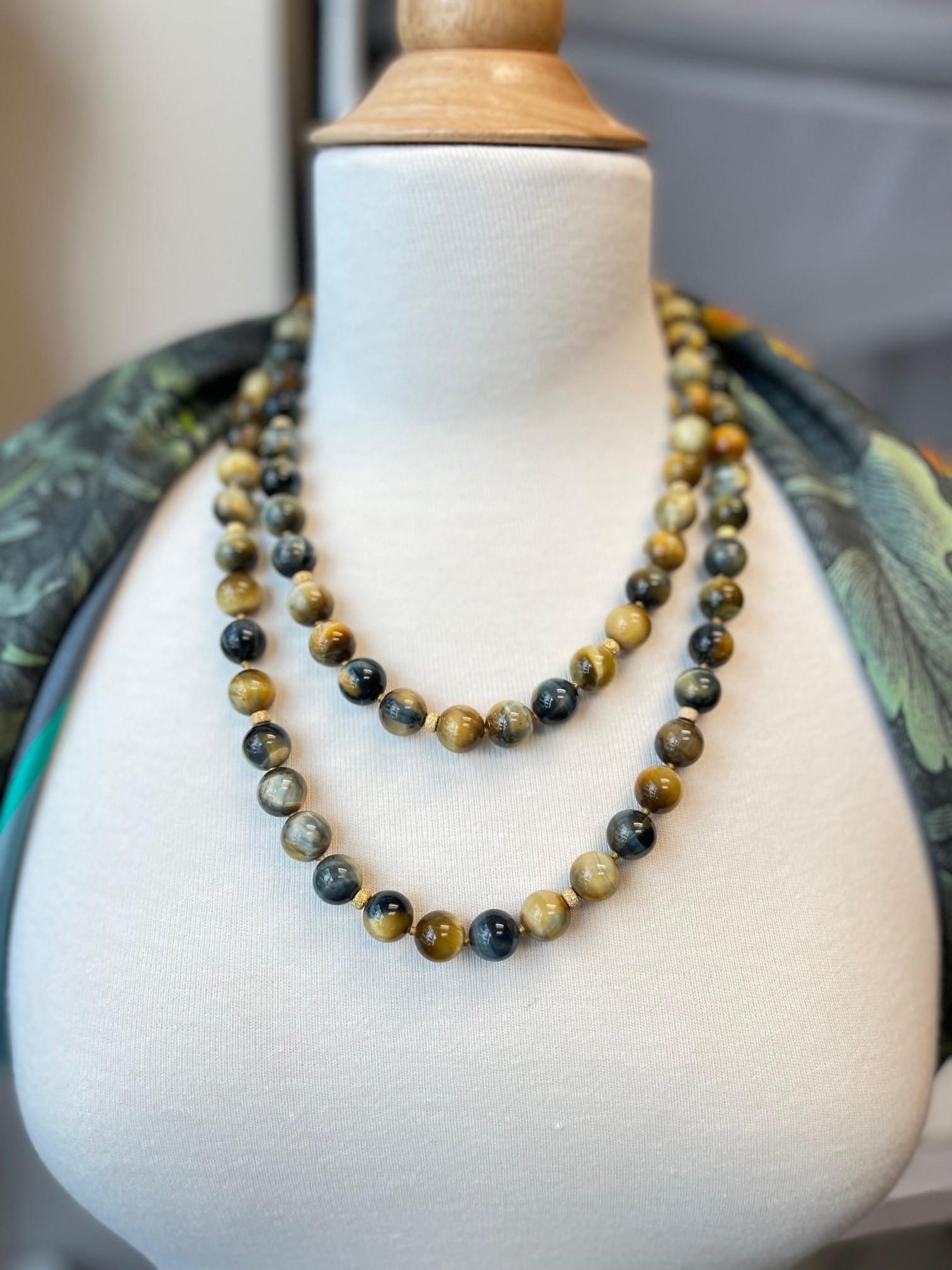 Women's or Men's Round Falcon, Cat's Eye Quartz Necklace with Yellow Gold Accents