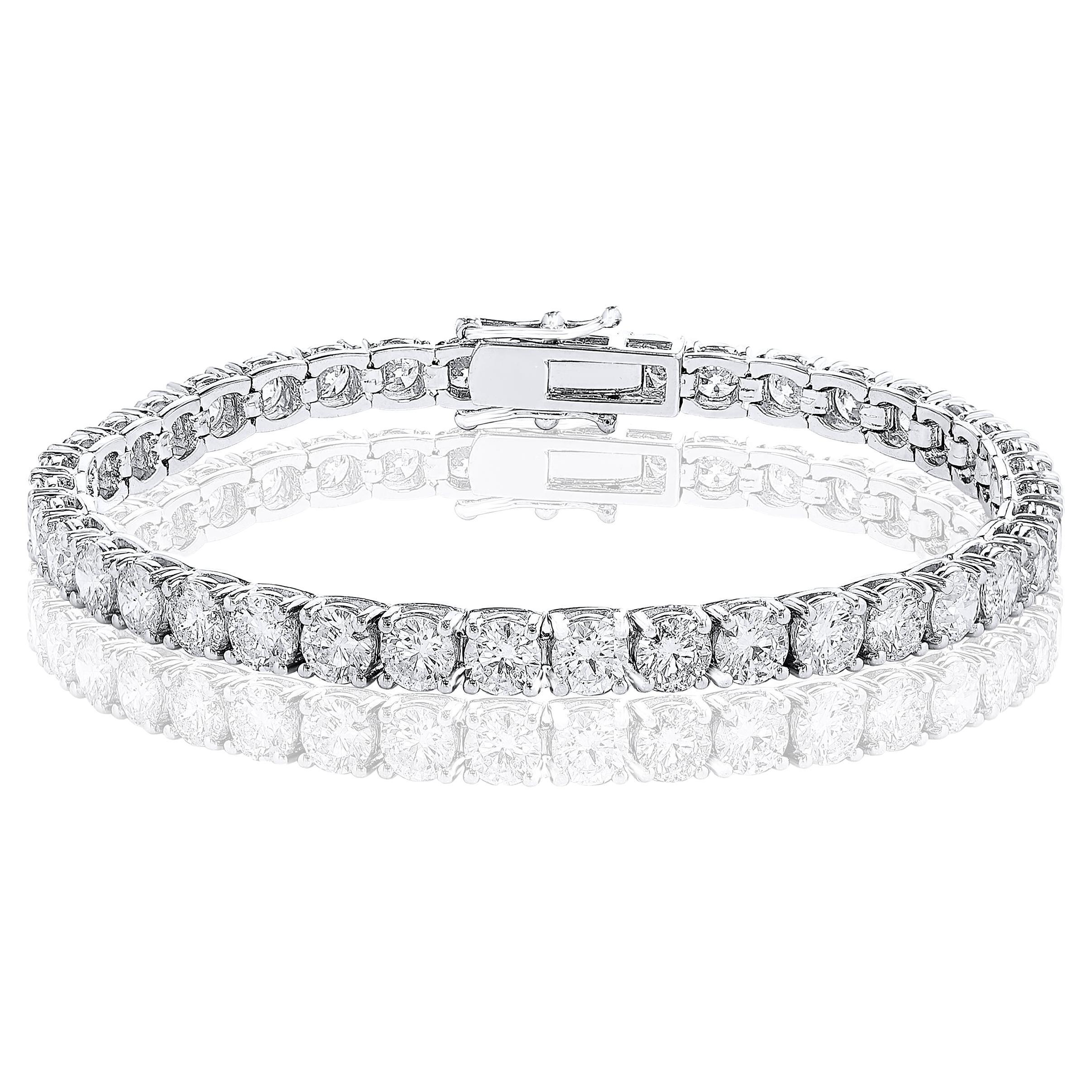 Bracelet de tennis en or blanc 14K avec diamant rond taillé en brillant de 12,01 carats