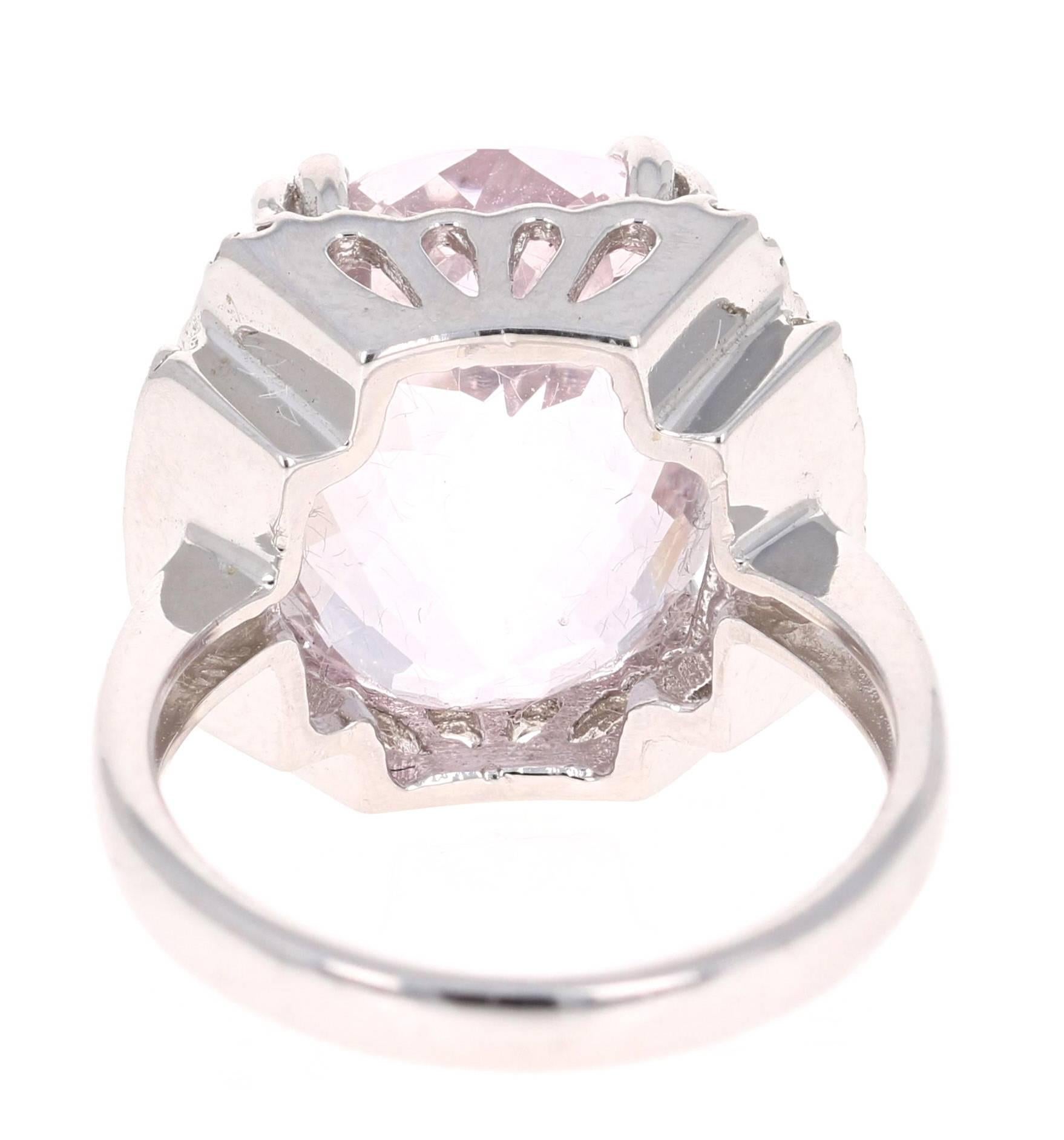 Oval Cut 12.01 Carat Kunzite Diamond 14 Karat White Gold Cocktail Ring For Sale