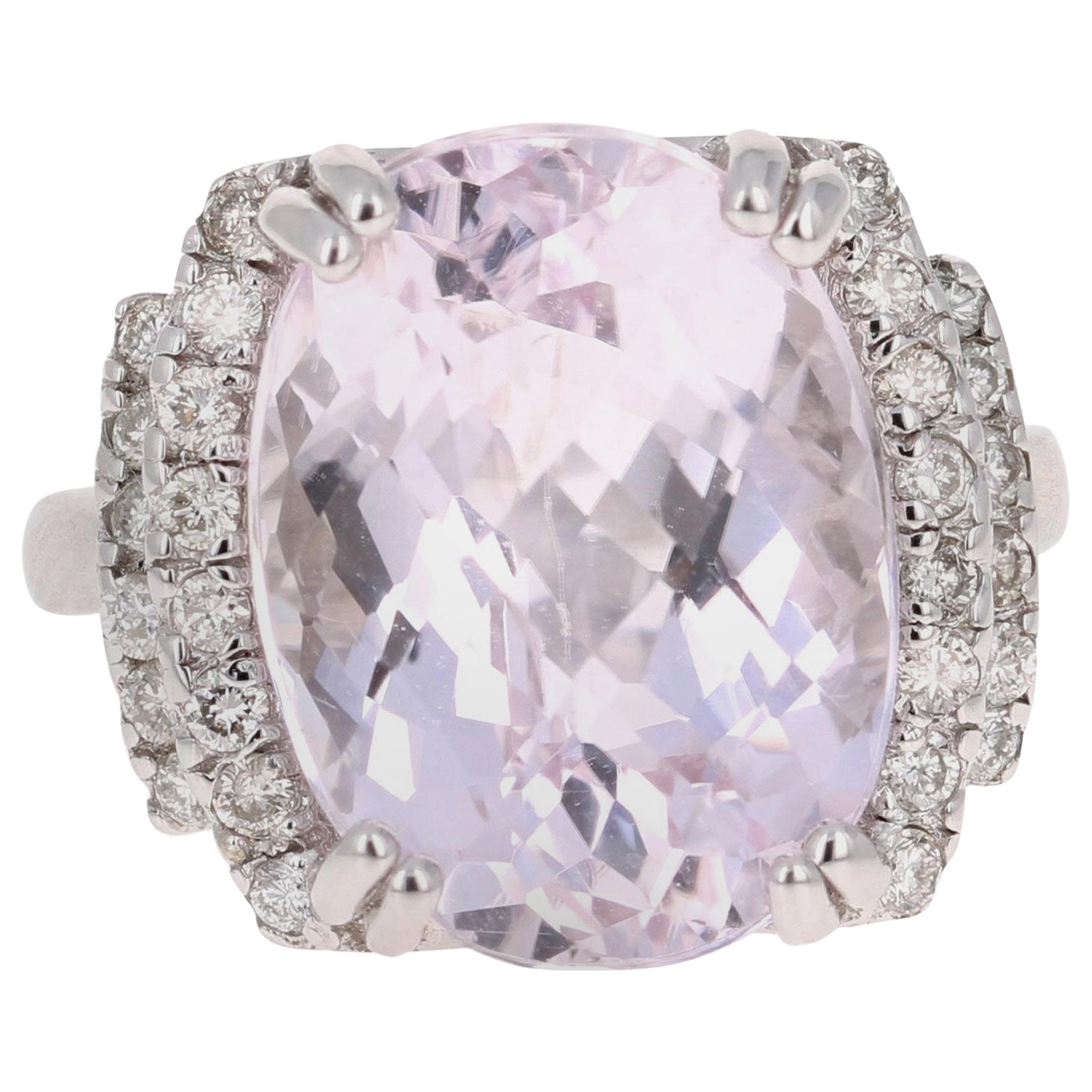 Bague cocktail en or blanc 14 carats avec kunzite et diamants de 12,01 carats