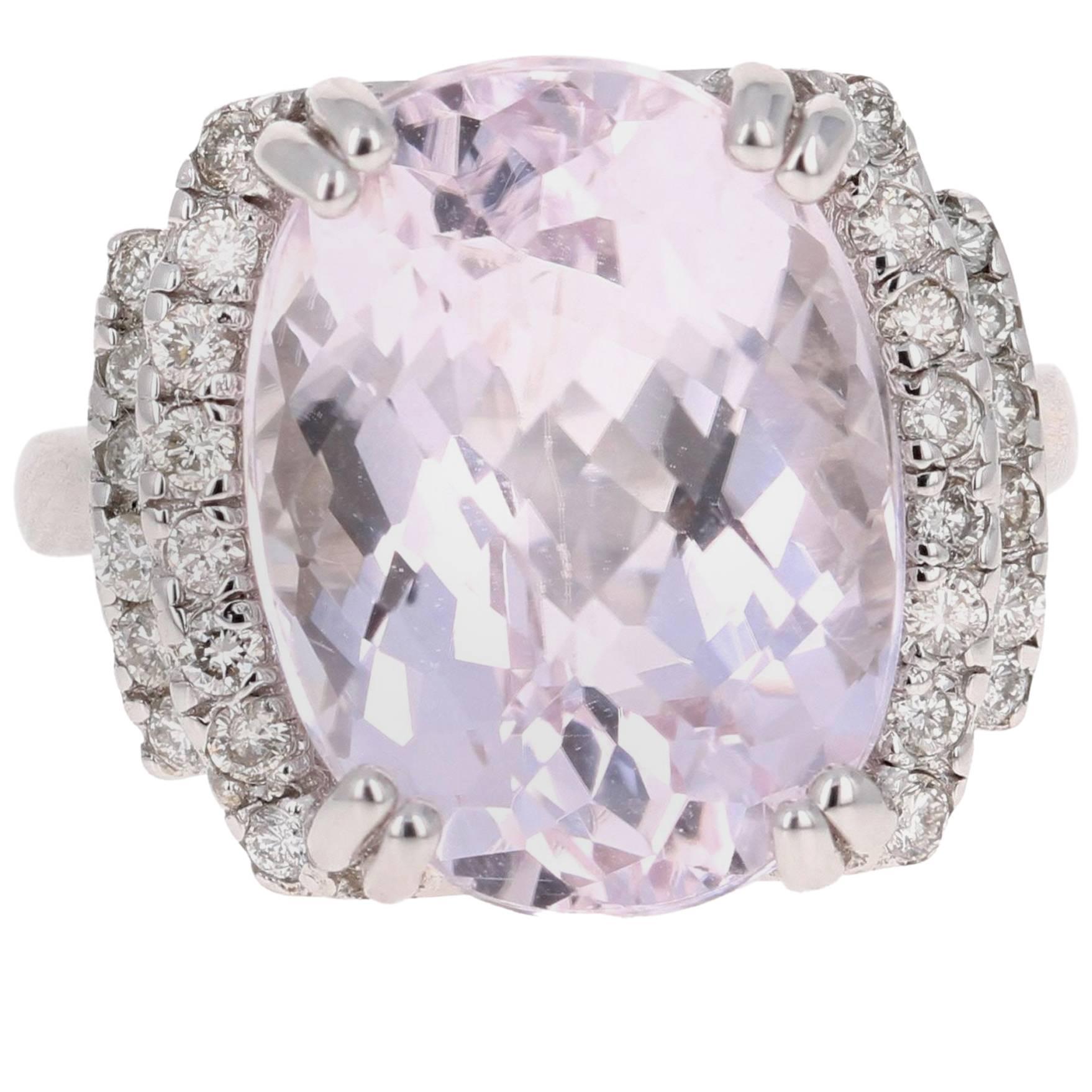 12.01 Carat Kunzite Diamond 14 Karat White Gold Cocktail Ring