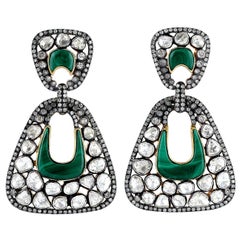 12.01 Carat Rose Cut Diamond Malachite Earrings