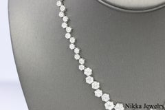 12.01 CT Round Natural Diamond Tennis Necklace Flower Shape 18K White Gold 16 In
