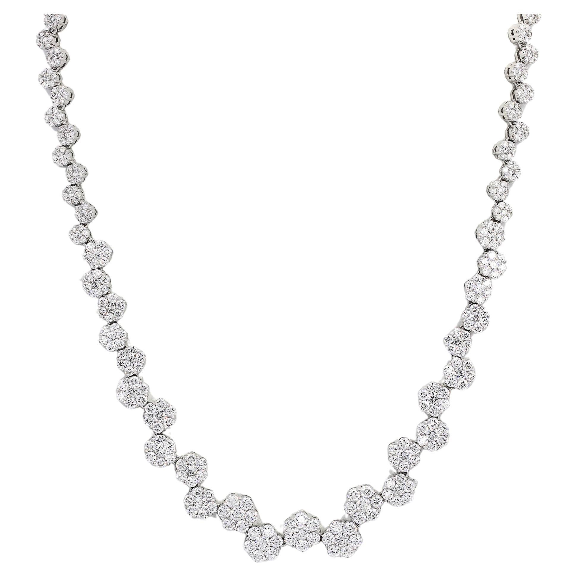 12,01 CT Collana Tennis con diamanti naturali rotondi a forma di fiore in oro bianco 18K 16 In