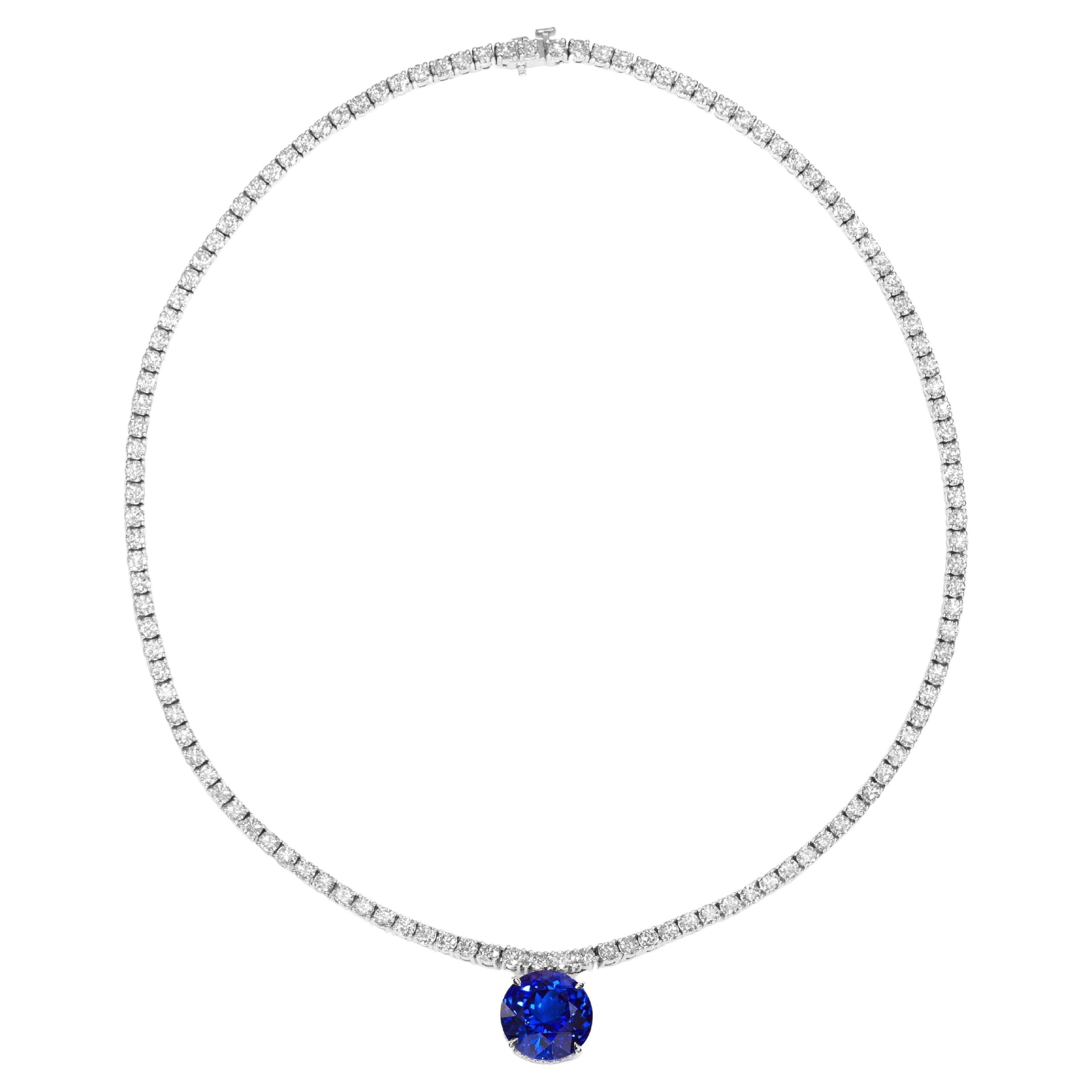 Diamond Tennis Necklace with Detachable 12.01 Carat Tanzanite Pendant