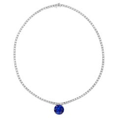 Diamond Tennis Necklace with Removable 12.01 carat Tanzanite Pendant 