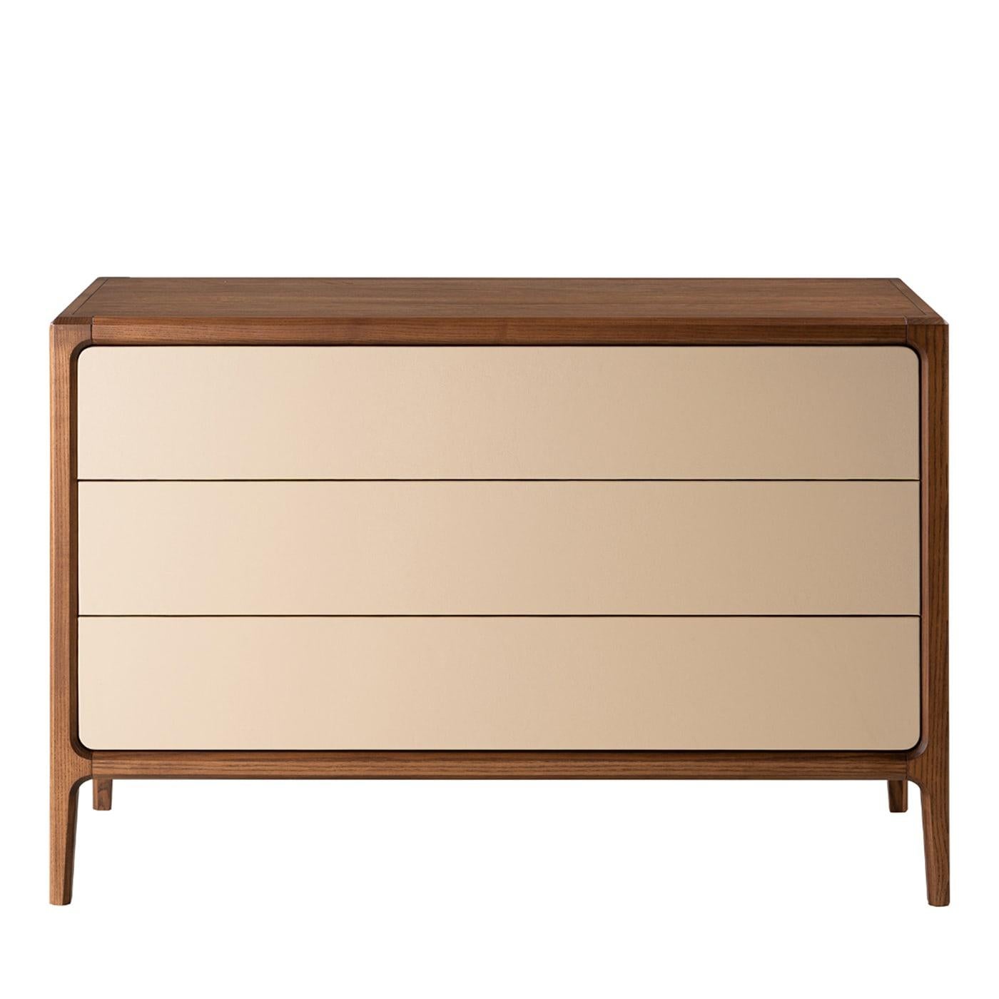 XXIe siècle et contemporain 1201/F Commode à 3 tiroirs recouverte de cuir beige par Libero Rutilo en vente