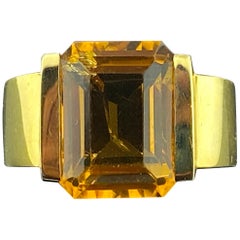 12.02 Carat Emerald Cut Citrine with Diamonds in 18 Karat Yellow Gold 12.02 Carat Emerald Cut Citrine with Diamonds in 18 Karat Yellow Gold