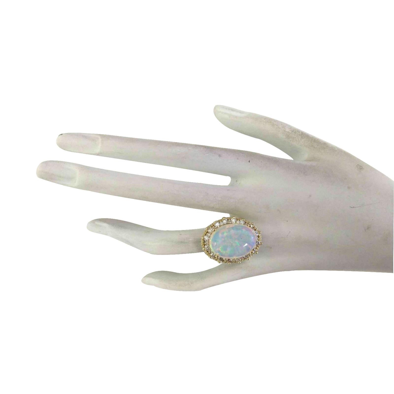 Oval Cut Natural Opal Diamond Ring In 14 Karat Yellow Gold For Sale