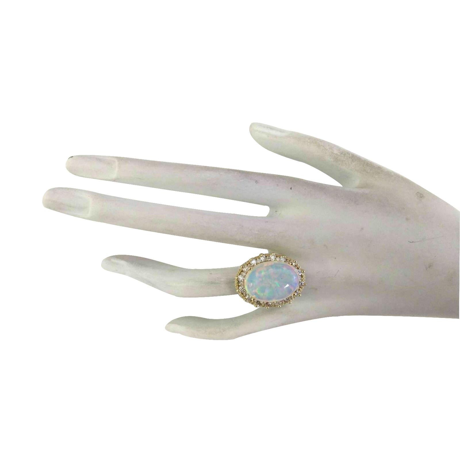 Oval Cut Natural Opal Diamond Ring In 14 Karat Yellow Gold  For Sale