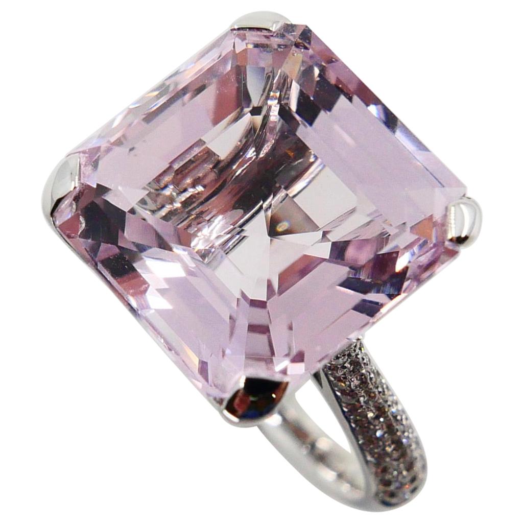 12.02 Ct Asscher Cut Baby Pink Kunzite & Diamond Cocktail Ring, Statement Piece
