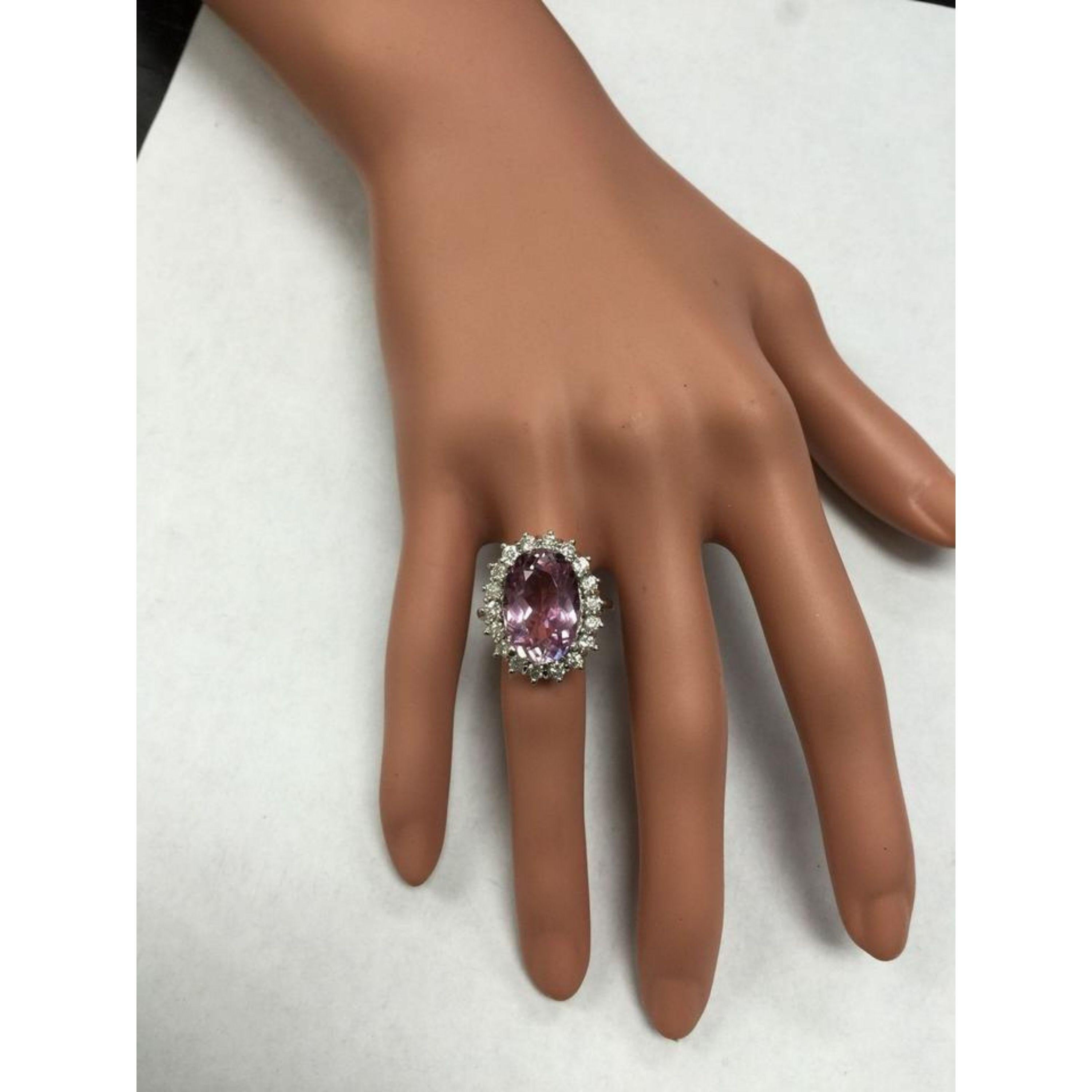 12.02 Carat Exquisite Natural Pink Kunzite and Diamond 14K Solid White Gold Ring For Sale 6
